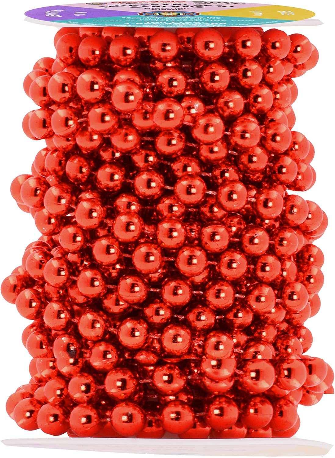 Mandala Crafts 10mm Faux Red Pearl Beads Roll - 11 Yards Strand of Fake Pearls Chain Garlands Spool String for Christmas Tree, Wedding, Party, Vases, DIY Decoration