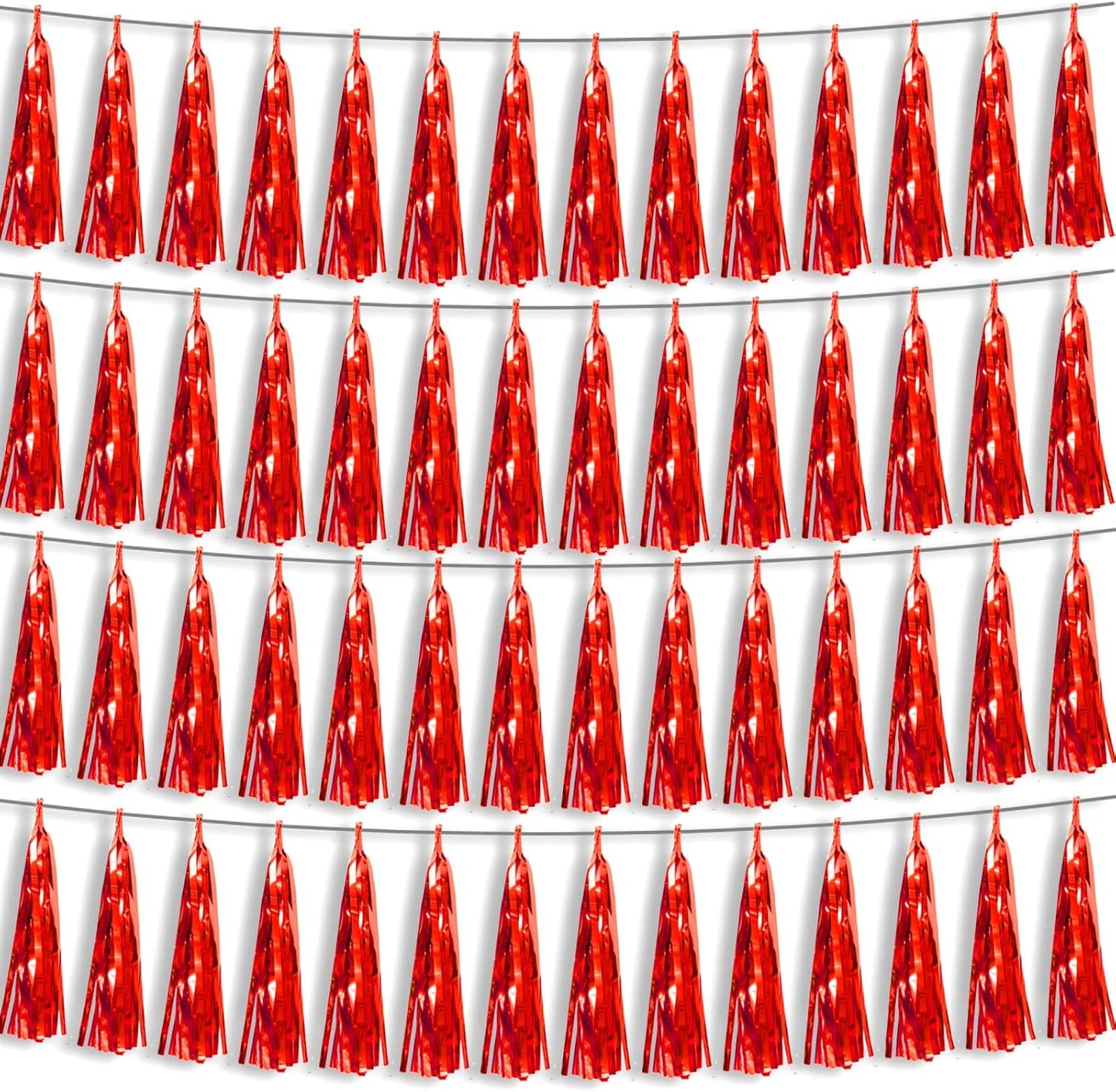 4P Red Foil Fringe Metallic Tassel Streamers Banner Tassel Garland for Parade Floats, Bachelorette, Wedding, Birthday, Halloween, Christmas, Bridal/Baby Shower Party Decorations