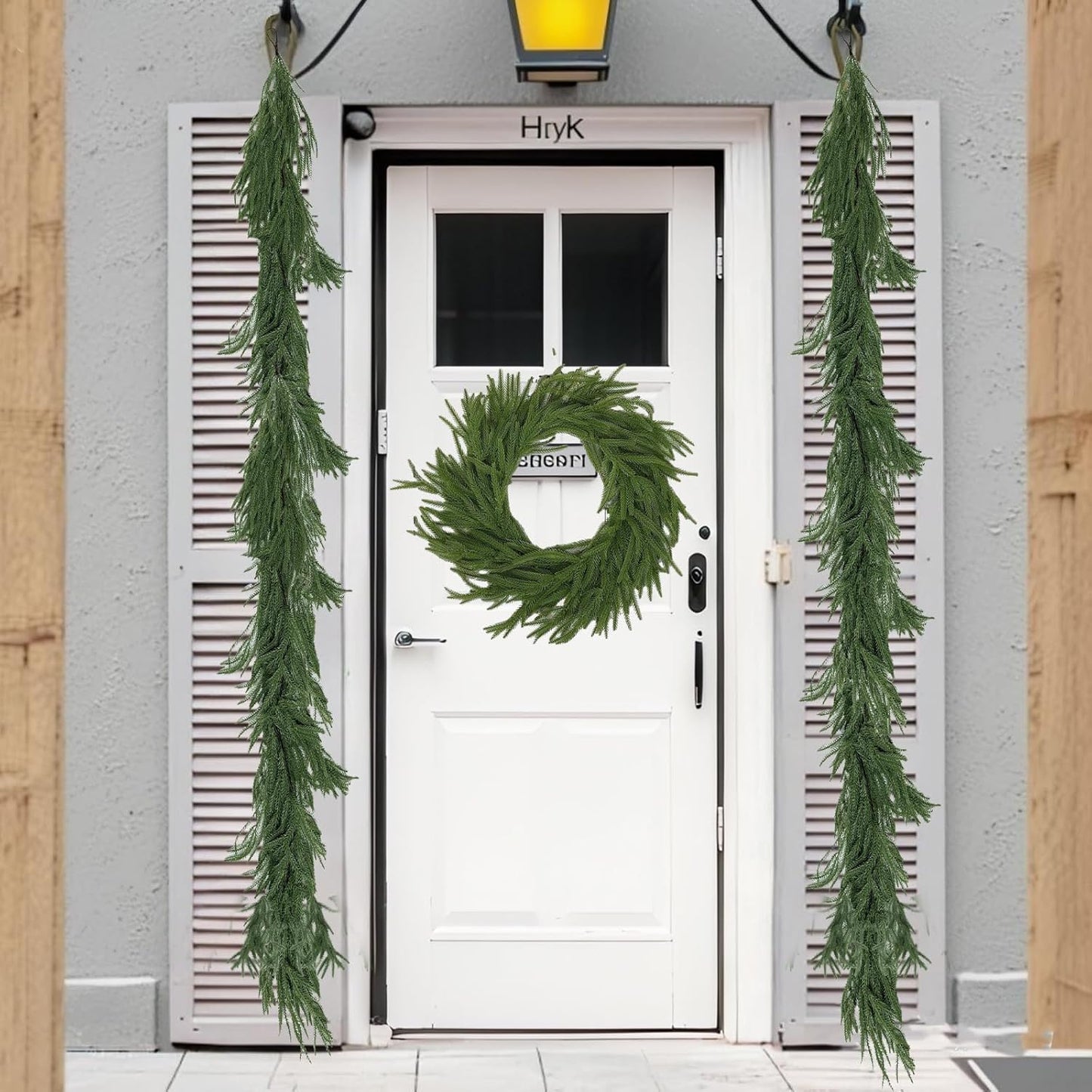 9FT Artificial Norfolk Pine Garlands for Christmas Decorations,Real Touch Winter Faux Greenery Garlands for Mantel Table Stair Fireplace Wall Holiday Indoor Outdoor Decor(1 Pack)