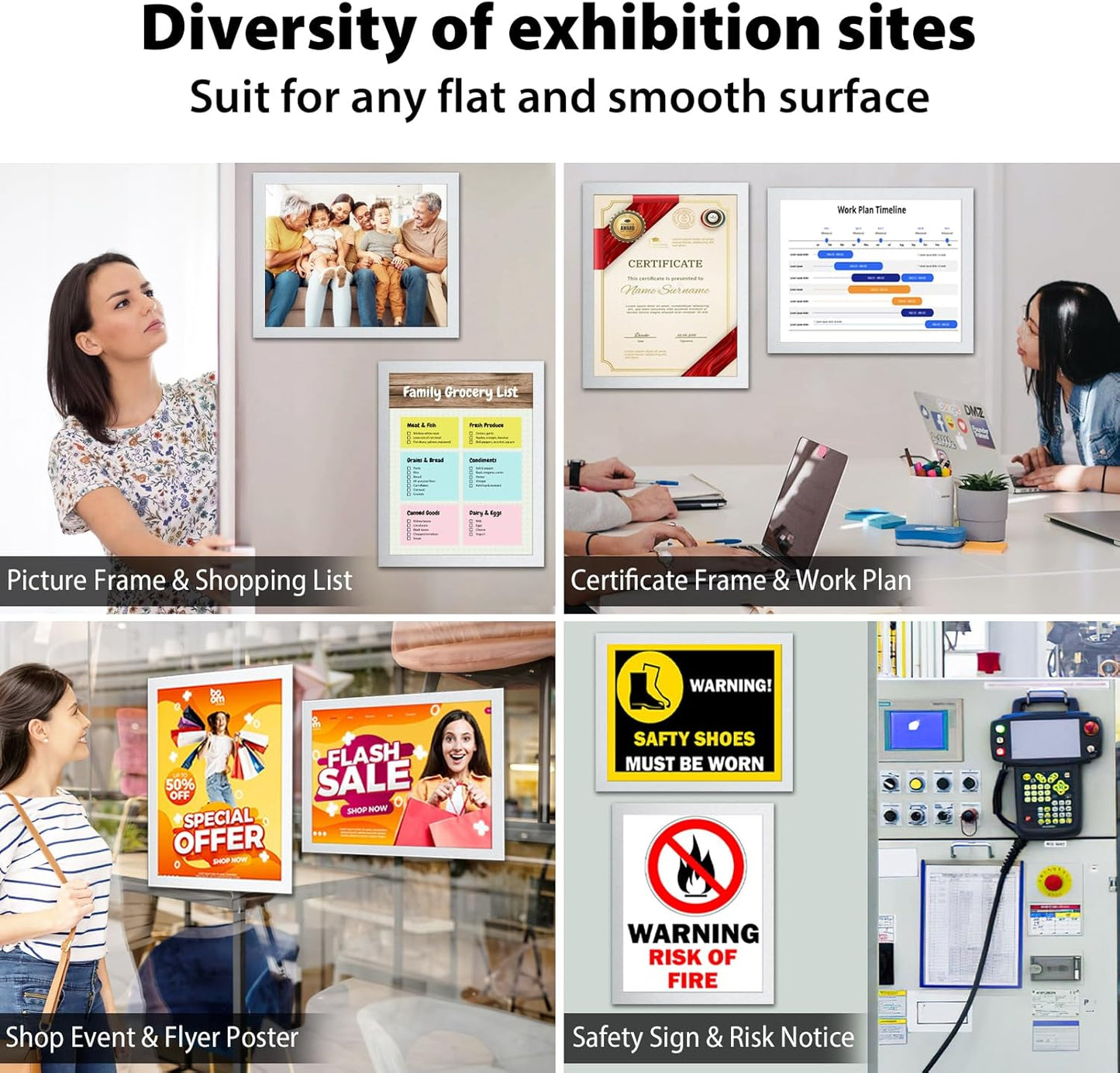 2Packs Magnetic Sign Holder 8.5 x 11 Self Adhesive Display Frames with Strong Magnetic Frame and Clear PVC for Office Store Home Door Window Refrige Magnetic Paper Holder, Silver