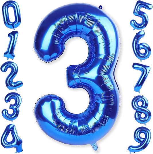 Navy Blue 40 Inch Numbers Balloons 3, Large Self Inflating Dark Royal Blue Digit 3 Helium Balloons for 3rd Birthday Girls Boys, Foil Number 3 Balloons for Men Birthday Anniversary Decorations