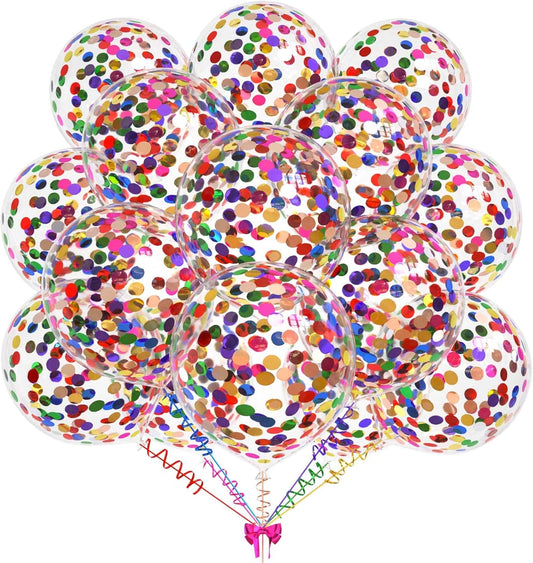 KALOR 50pcs Multicolor Foil Confetti Balloons,12 inch Latex Balloon with Rainbow Confetti Inside for Birthday Family Party Wedding Party Baby Shower Decoration Supplies