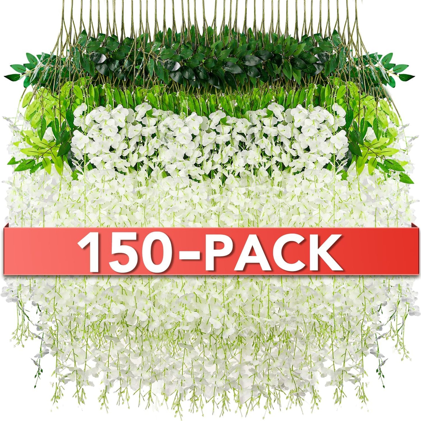 Wisteria Hanging Flowers,Fake Hanging Flowers,Wisteria artificiales Garland for Home Wedding Arch Floral Party Garden Ceremony Outdoor Decor,3.6 feet Long(150,White)