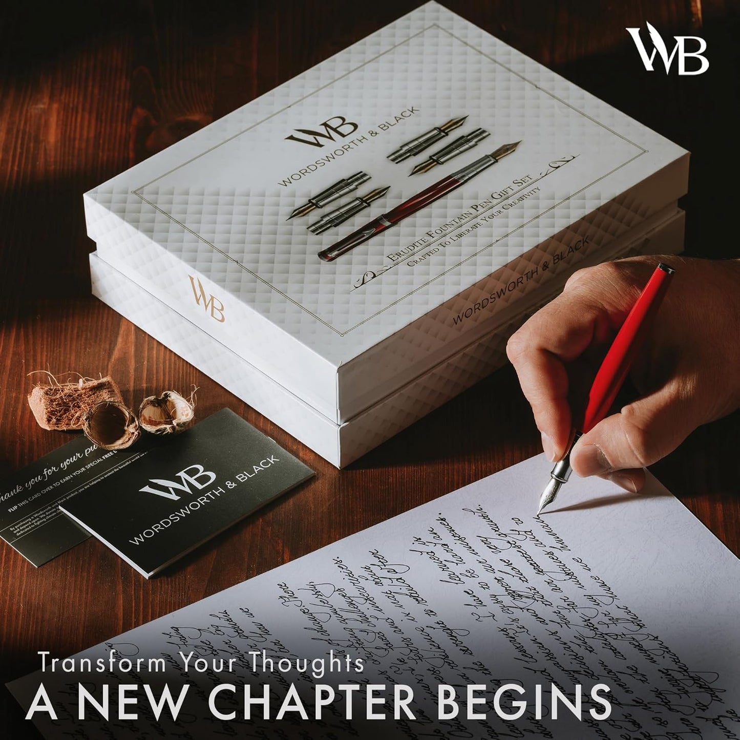 Wordsworth & Black Fountain Pen Gift Set, Includes Bottle, 6 Cartridges Refill Converter, 4 Replacement Nibs, Premium Package, Journaling, Calligraphy, Smooth Writing Pens [Red Chrome]