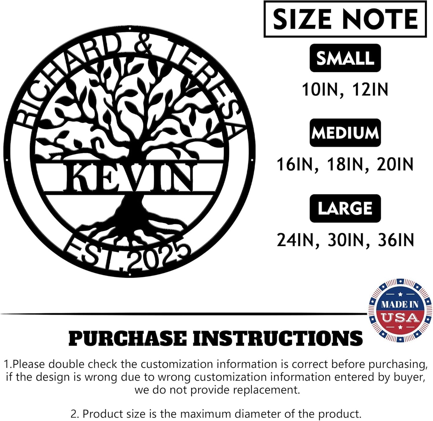 Personalized Wedding Gift for Couple, Custom Metal Tree of Life Wall Art Sign, Outdoor Monogram Family Last Name Decor Sign, Christmas Valentine's Day Housewarming Gifts