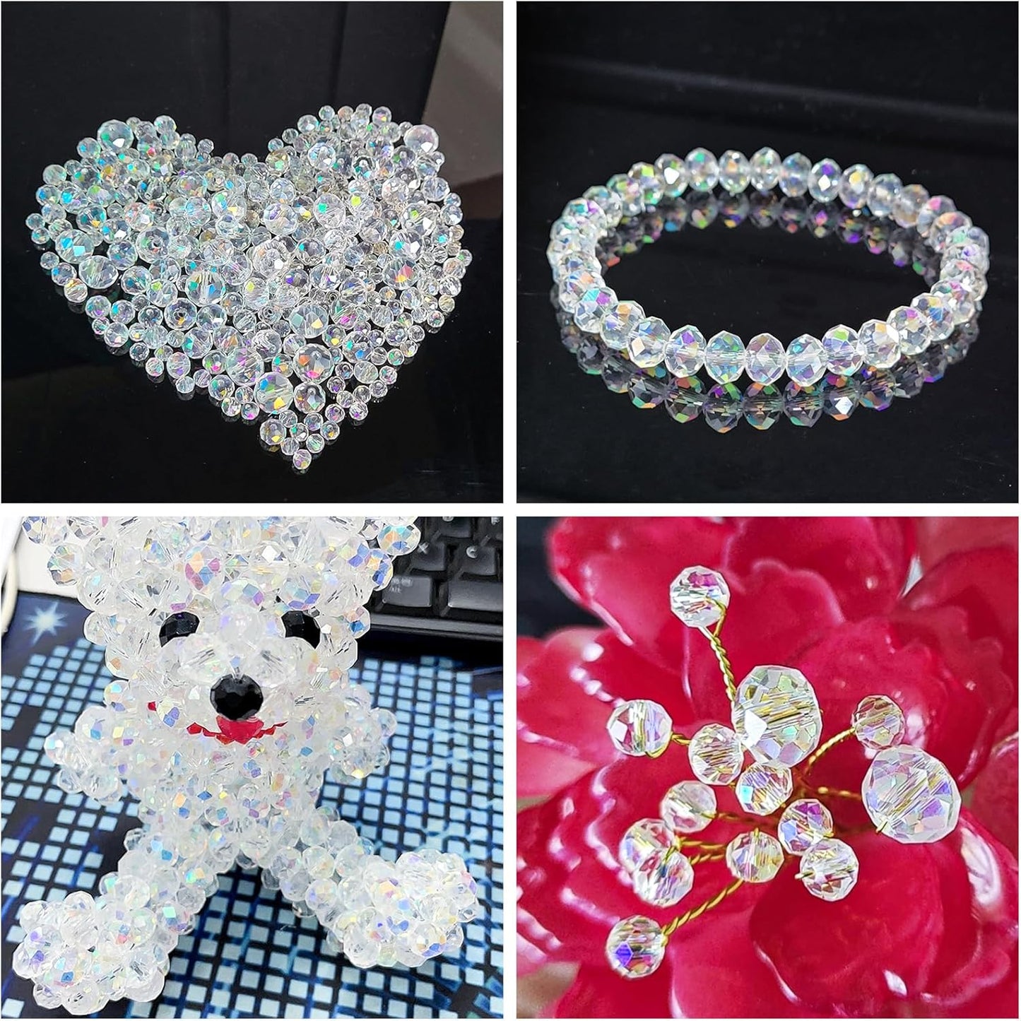 500 Pcs 6mm Round Crystal Glass Beads for DIY Jewelry, Ideal for Bracelets, Necklaces, Pendants, and Handmade Craft Projects(White AB Color)