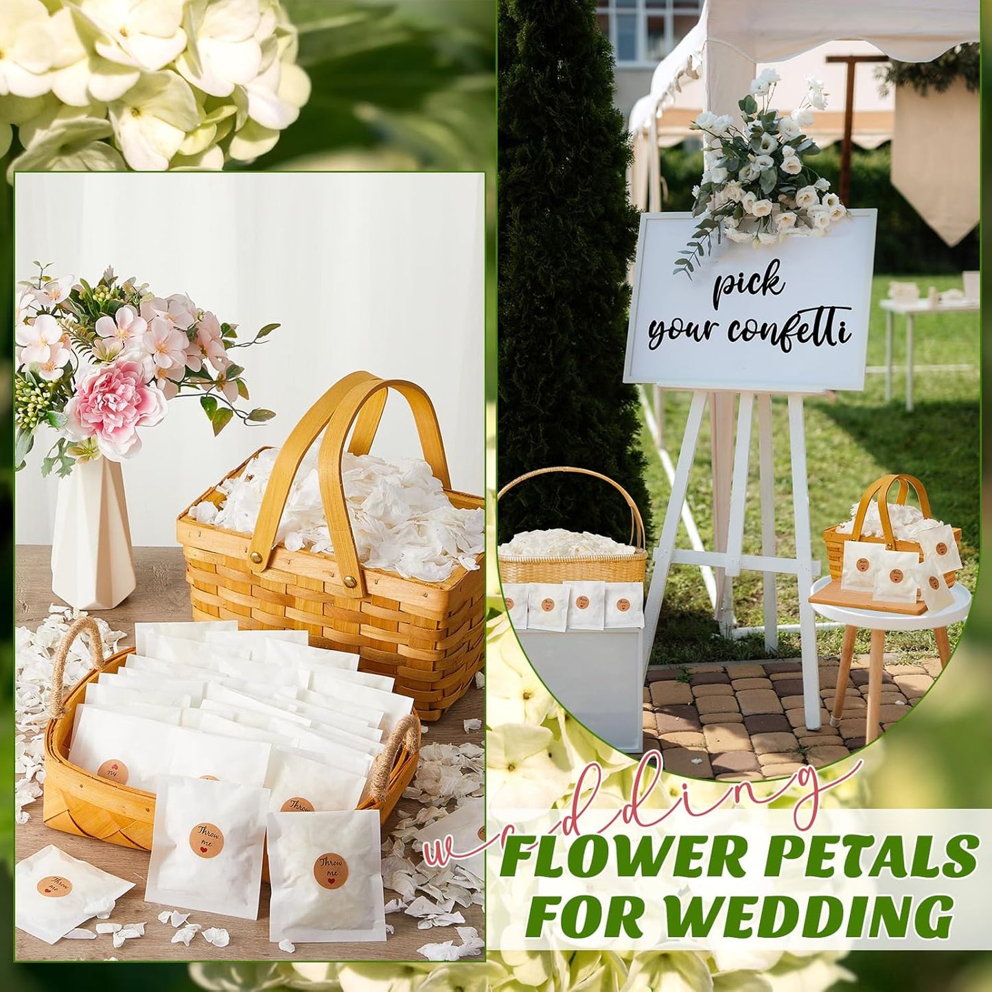 Biodegradable Confetti, Dried Hydrangea Flower Petals with Throw Me Stickers Wedding Confetti Biodegradable Flower Petals for Wedding Ideas Valentines Day Decor(White,103 Pcs)