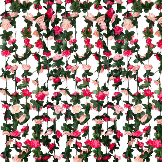 8Pcs 63Ft Pink Rose Garland, Fake Rose Hanging Flowers, Artificial Flower Vine, Hanging Floral Vine Garland for Wedding, Birthday Party, Wall Arch, Halloween, Christmas Garden Backdrop Decor