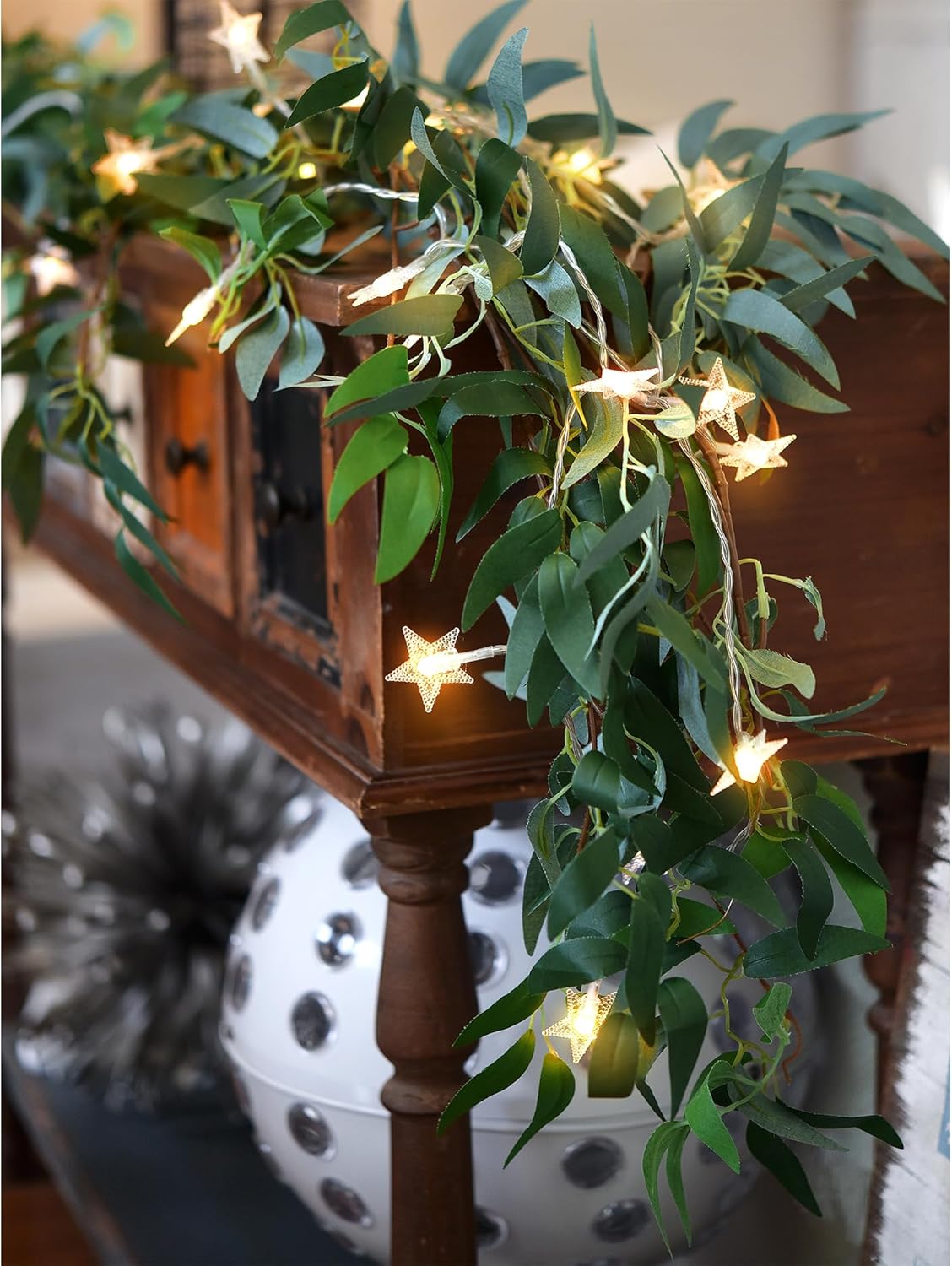 2 Mix Rustic Willow Garlands, Bendable Artificial Greenery Vine Leaves for Wedding Home Decoration with 33 Feet Star String Lights (Battery Operated) by FiveSeasonStuff