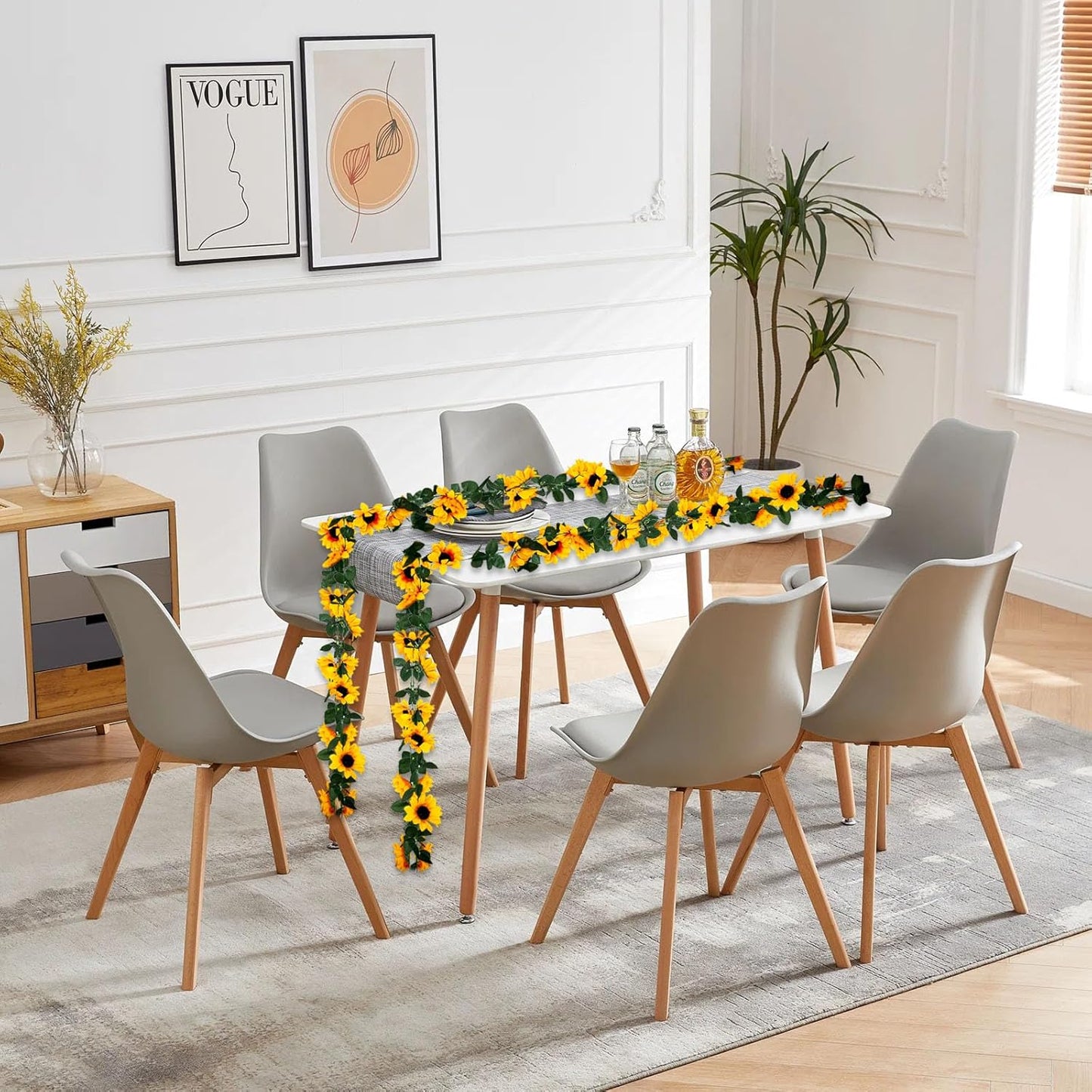 8Pcs 63Ft Sunflower Garland, Fake Hanging Flowers, Sunflower Artificial Flower Vine, Hanging Floral Vine Garland for Wedding, Party, Wall Arch, Halloween, Christmas Summer Garden Backdrop Decor