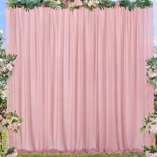 PARTISKY 10x7ft Dusty Rose Chiffon Backdrop Curtains, Wrinkle-Free Sheer Fabric Photo Drapes for Wedding Ceremony Arch Birthday Baby Shower Photography Stage Decor 5X 7ft, 2 Panel