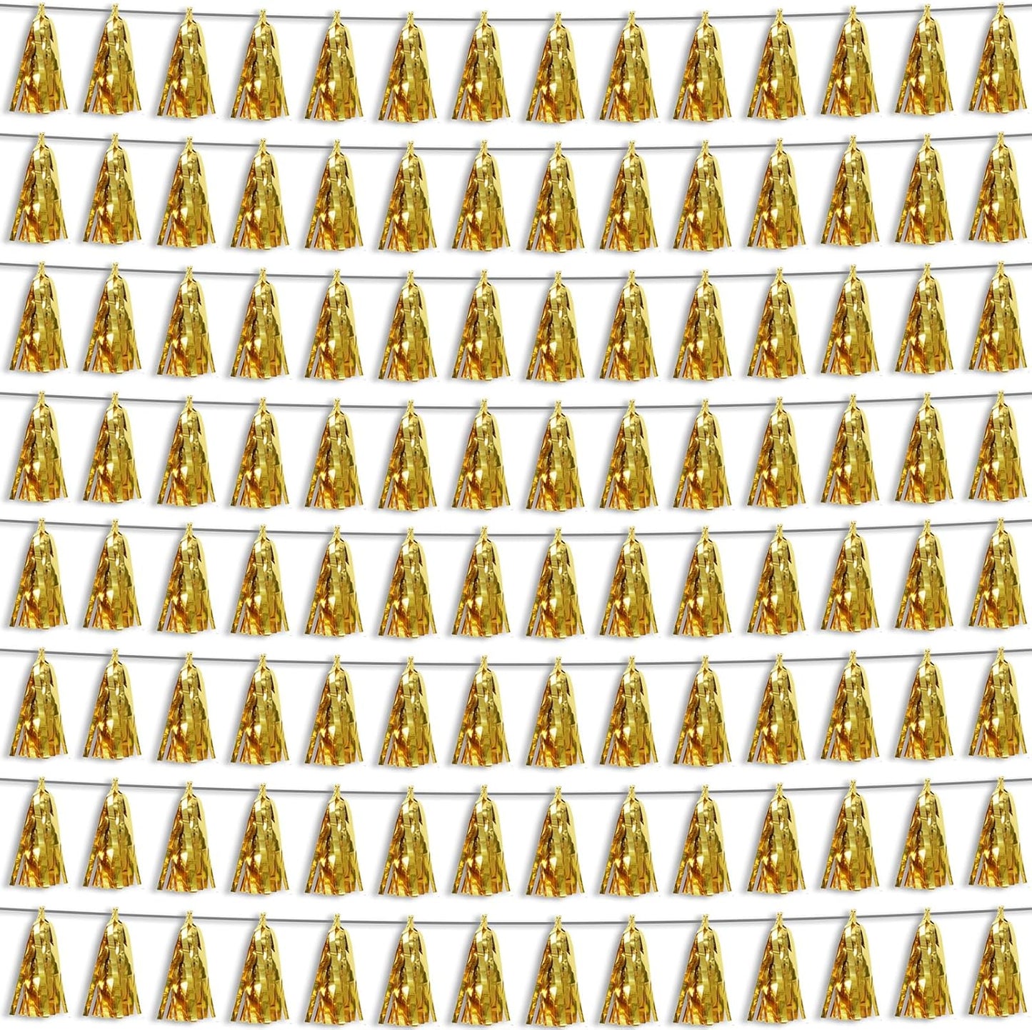 8P Gold Foil Fringe Metallic Tassel Streamers Banner Tassel Garland for Parade Floats, Bachelorette, Wedding, Birthday, Halloween, Christmas, Bridal/Baby Shower Party Decorations