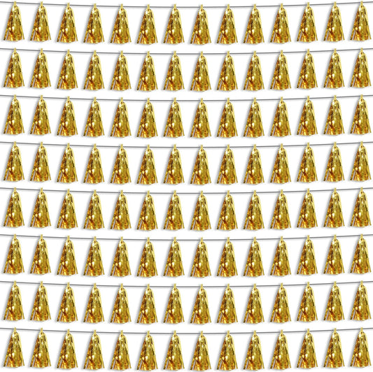 8P Gold Foil Fringe Metallic Tassel Streamers Banner Tassel Garland for Parade Floats, Bachelorette, Wedding, Birthday, Halloween, Christmas, Bridal/Baby Shower Party Decorations
