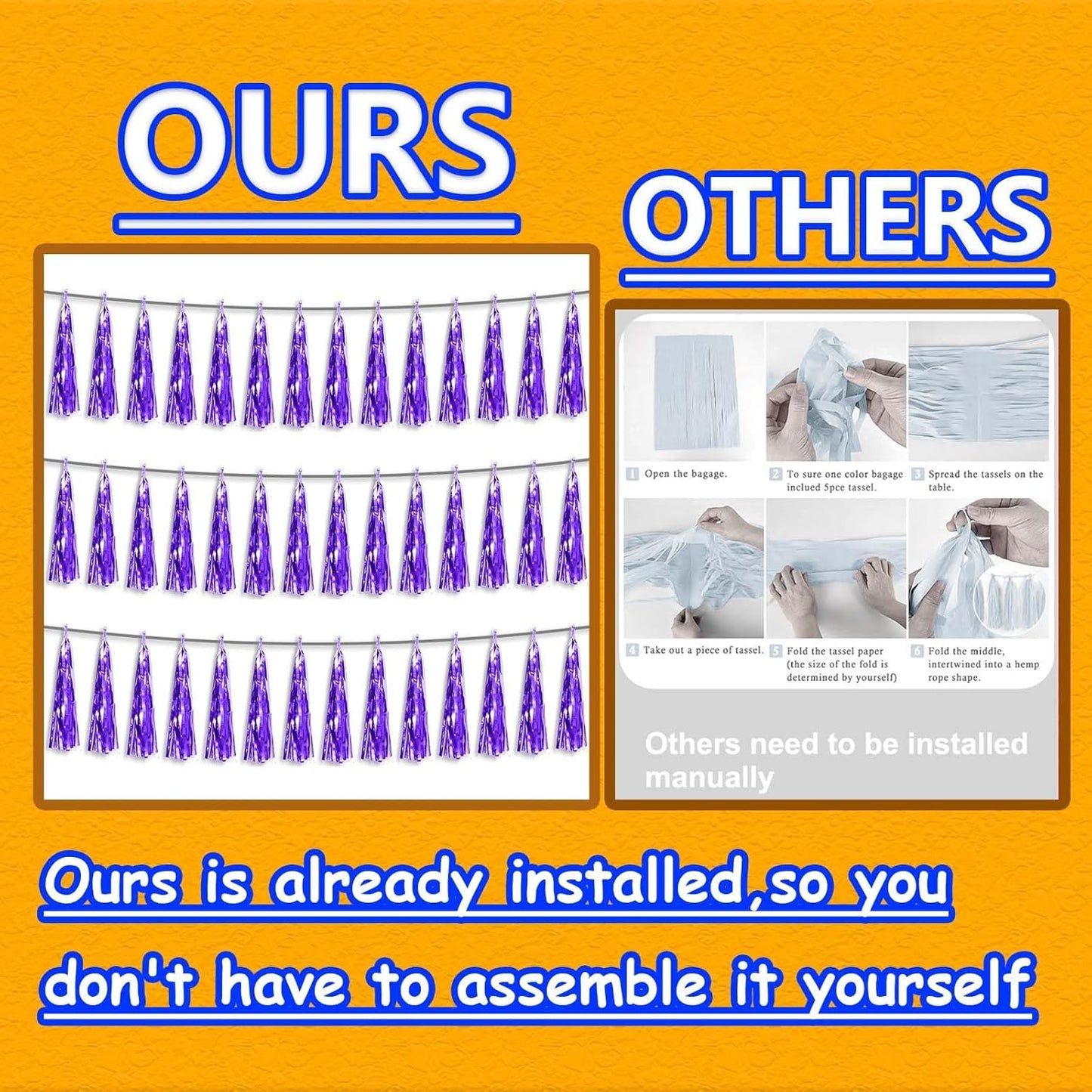 3P Metallic Fringe Tassel Banner Garland Foil Tinsel Streamer Wall Hanging Curtain Backdrop Banner for Parade Floats,Graduation Decorations, Father's Day Party Decoration(Purple)