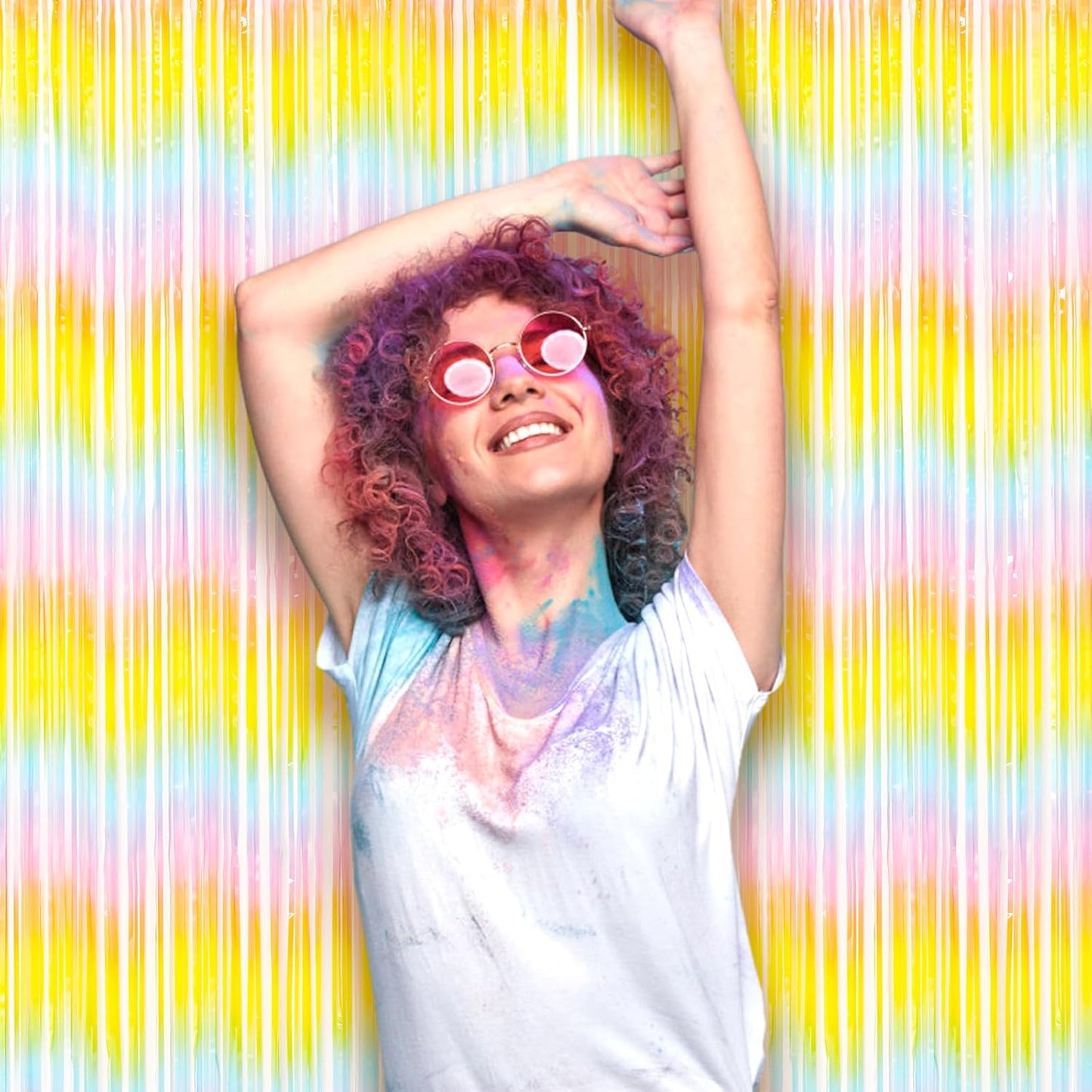 2 Pack Pastel Rainbow Foil Fringe Backdrop Curtains, Tinsel Streamers Birthday Party Decorations, Fringe Backdrop for Baby Shower, Gender Reveal, Birthday Party