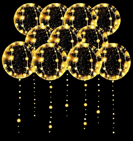 LED Balloons 10 Pack, Light Up Balloons 20 Inches Clear Helium Bobo Balloon, Glow Bubble Balloons with String Lights for Valentines Day Halloween Christmas Wedding Birthday Party Decoration