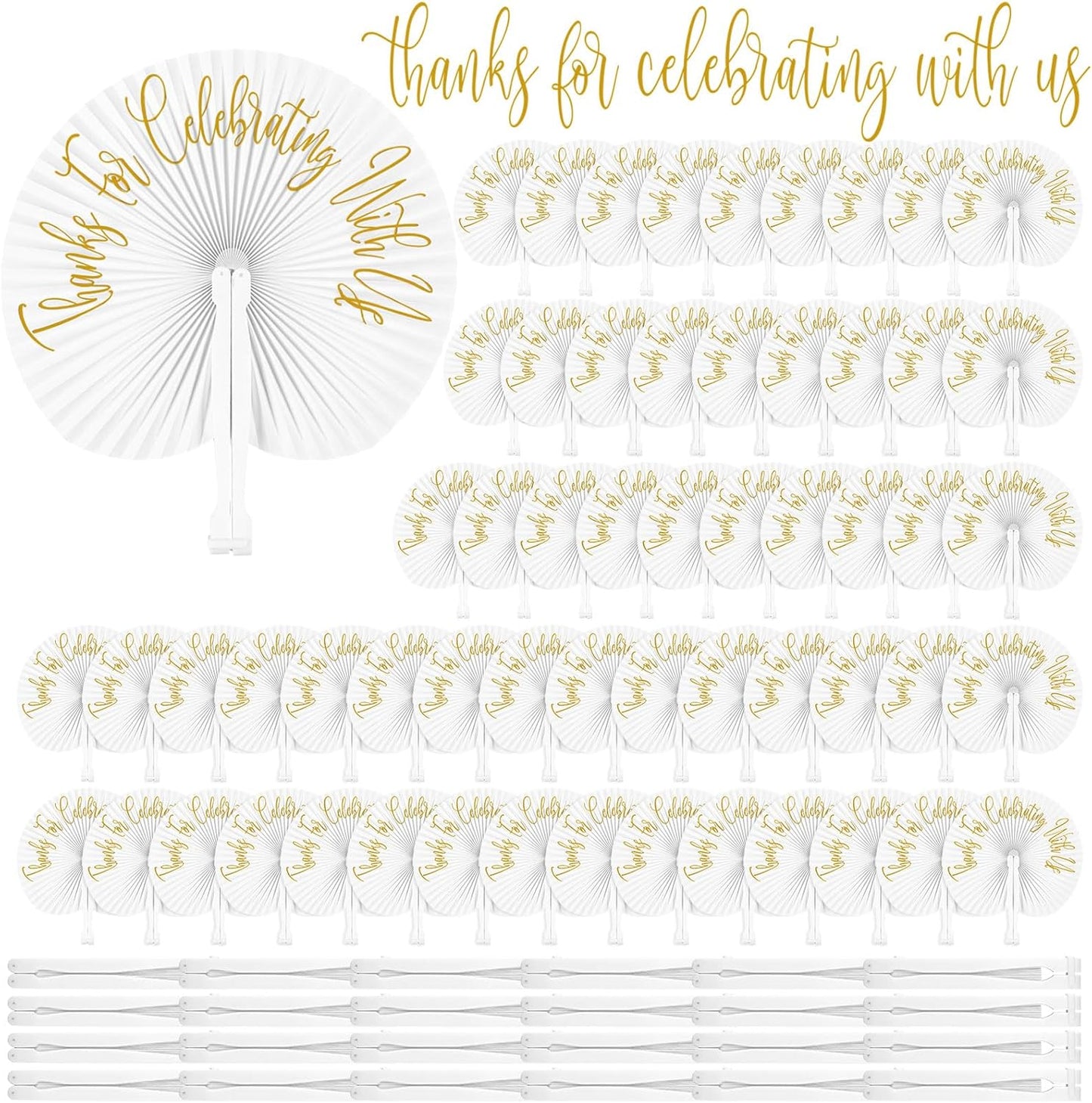 120 Pieces Paper Hand Held Fan Bulk Paper Folding Fans for Weddings Foldable Wedding Fans Bridesmaid Gift for Guest Bridal Shower Dancing Party DIY Craft Photo Props Wall Decoration(White,Round)