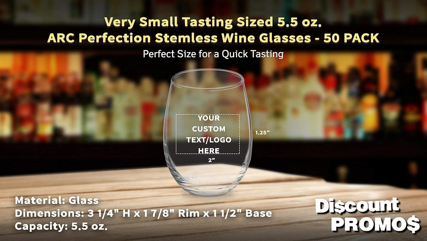 Custom Stemless Wine Glasses by ARC 5.5 oz. Set of 50, Personalized Bulk Pack - Perfect for Hotel, Bar, Restaurant or Lounge - Clear