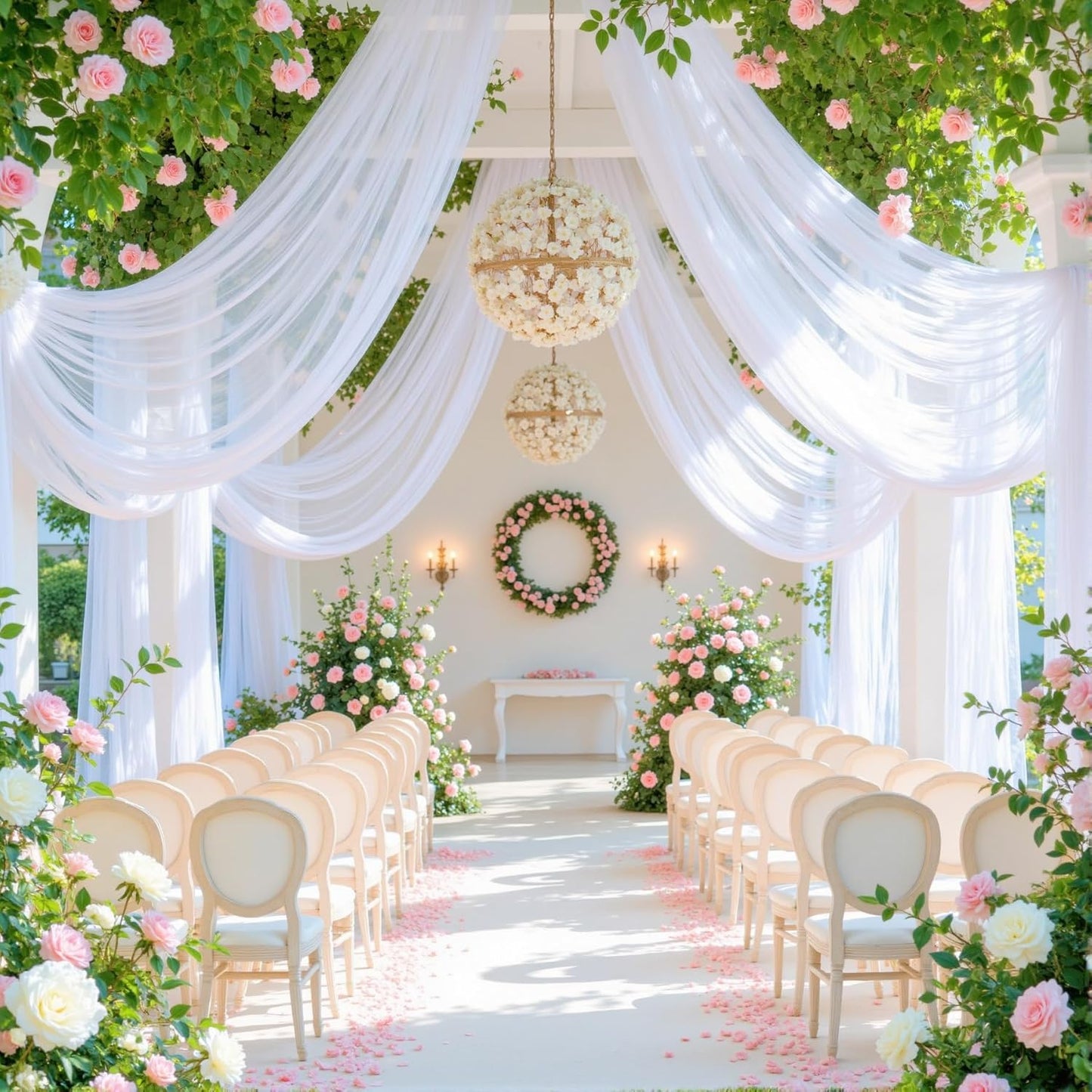 White Arch Draping Fabric for Wedding, 60" x 26Ft Chiffon Drapery Fabric Drapes Backdrop for Wedding Ceremony Baby Shower Bridal Shower Decoration(1 Panel)