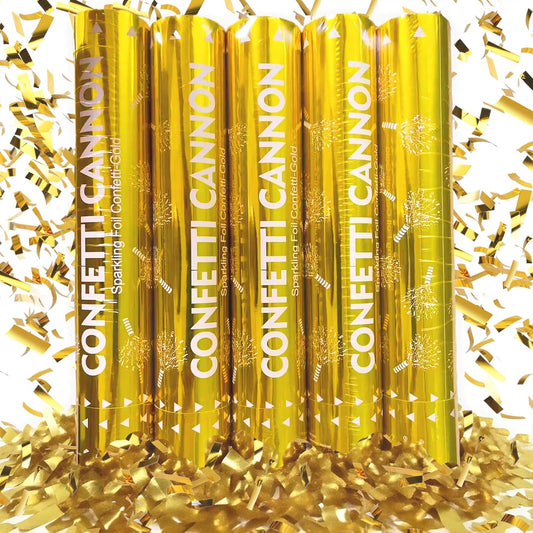 Gold Confetti Cannons for Any Celebration | 5-Pack 12-Inch Party Poppers for Weddings, Birthdays, Graduations, and More.