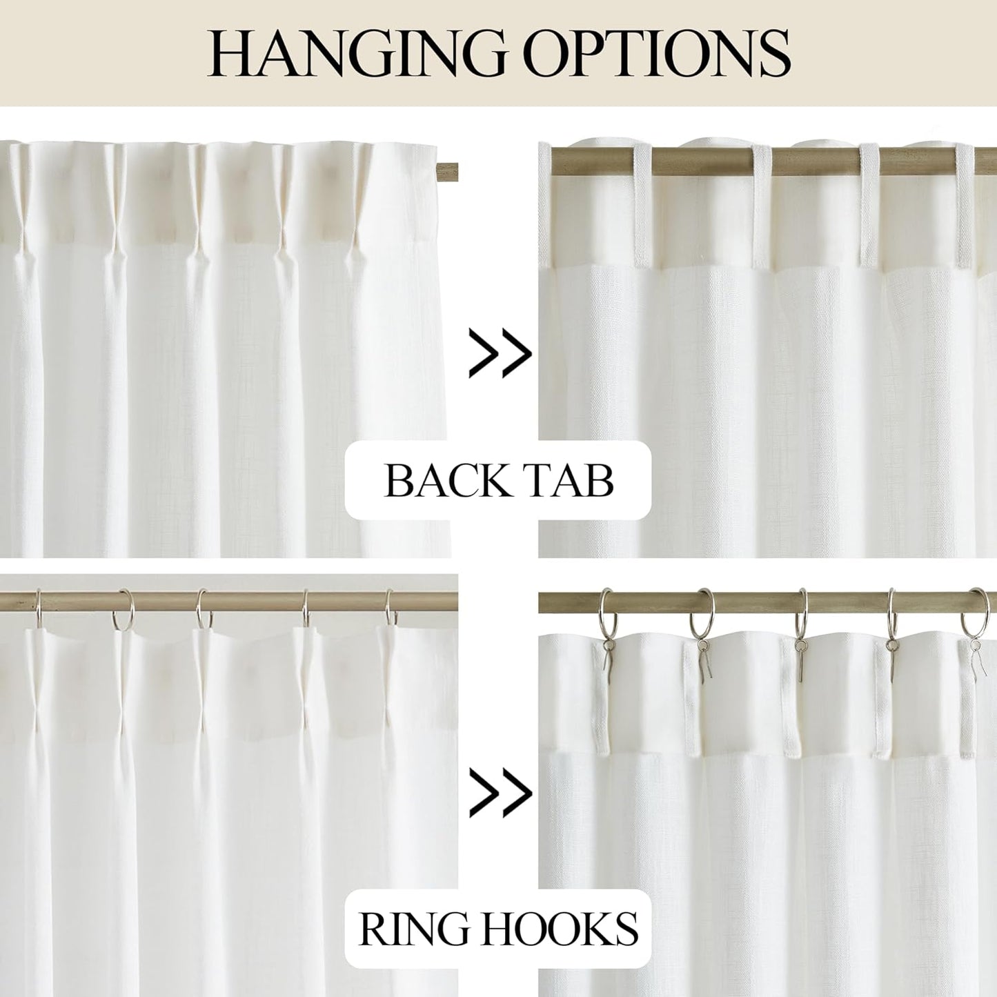 Vision Home White Pinch Pleated Semi Sheer Curtains Textured Light Filtering Window Curtains 120 inch for Living Room Bedroom Patio Rayon Blended Pinch Pleat Drapes with Hooks 1 Panel 10ft 60"Wx120"L