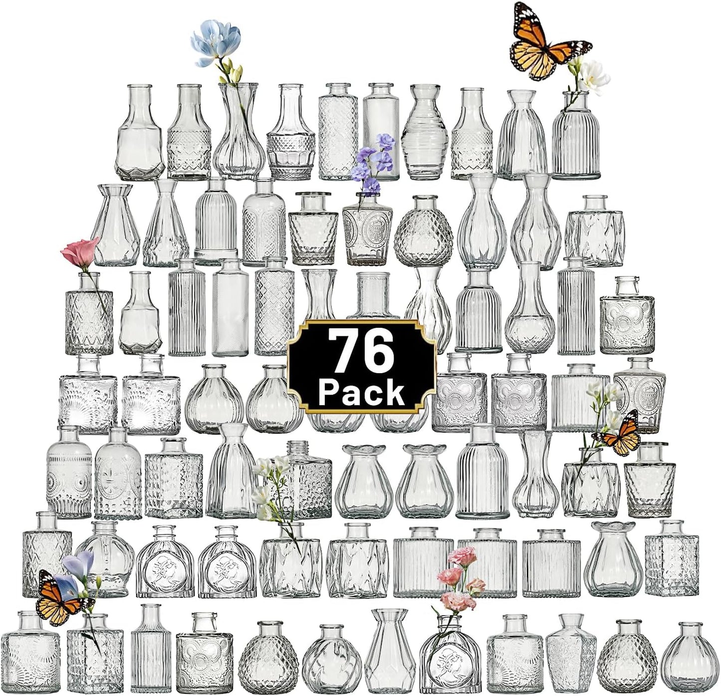 Glass Bud Vase Set of 76 Pcs Small Minimalist Vases for Flowers, Vintage Rustic Home Decor for Table Centerpiece Wedding Party, Modern Clear Aromatherapy Bottle for Living Room Bedroom