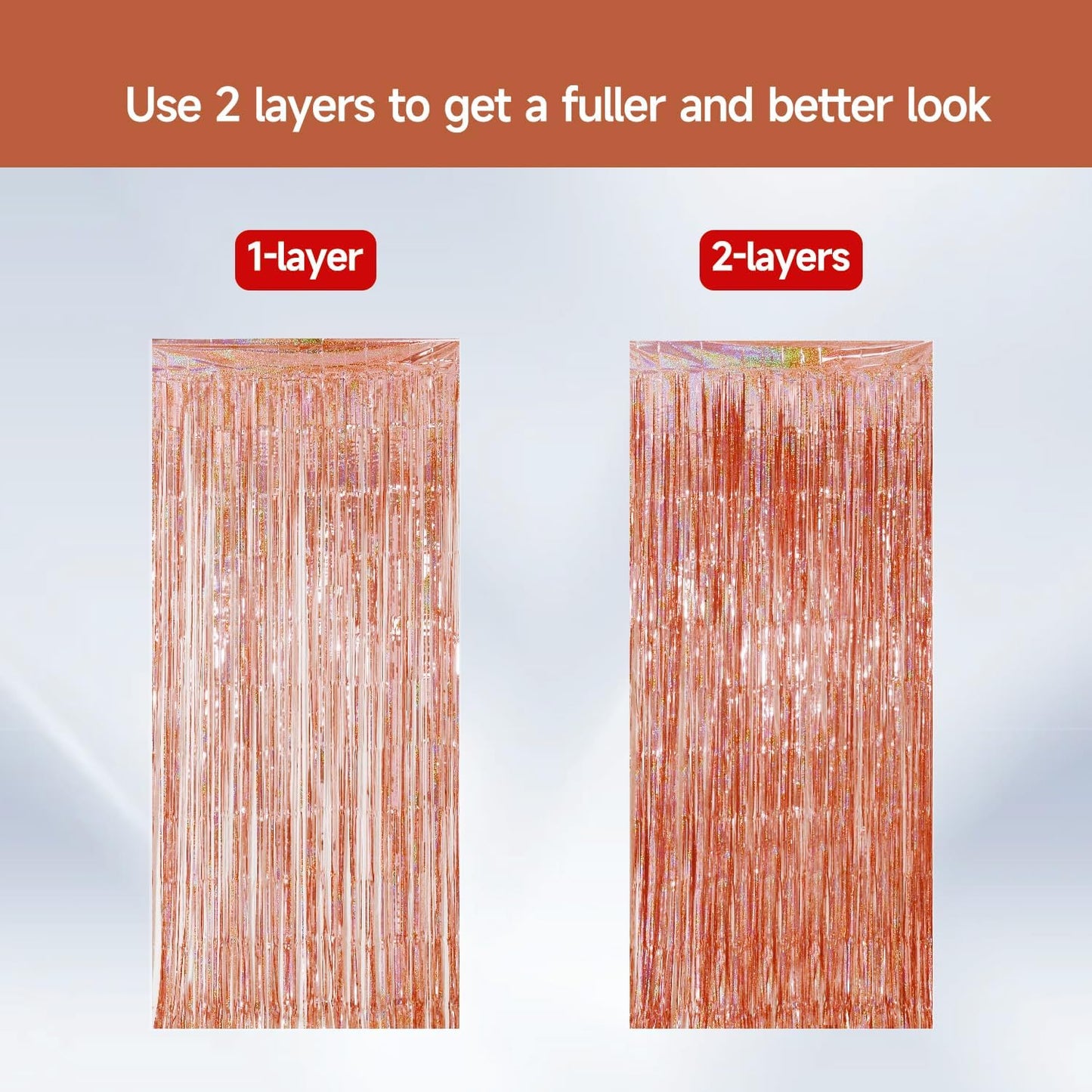 QRabbit 4 Pack Foil Fringe Backdrop Curtains, Rose Gold Party Streamers Photo Booth Props for Birthday Graduation Engagement Wedding Baby Shower Christmas Party Decorations