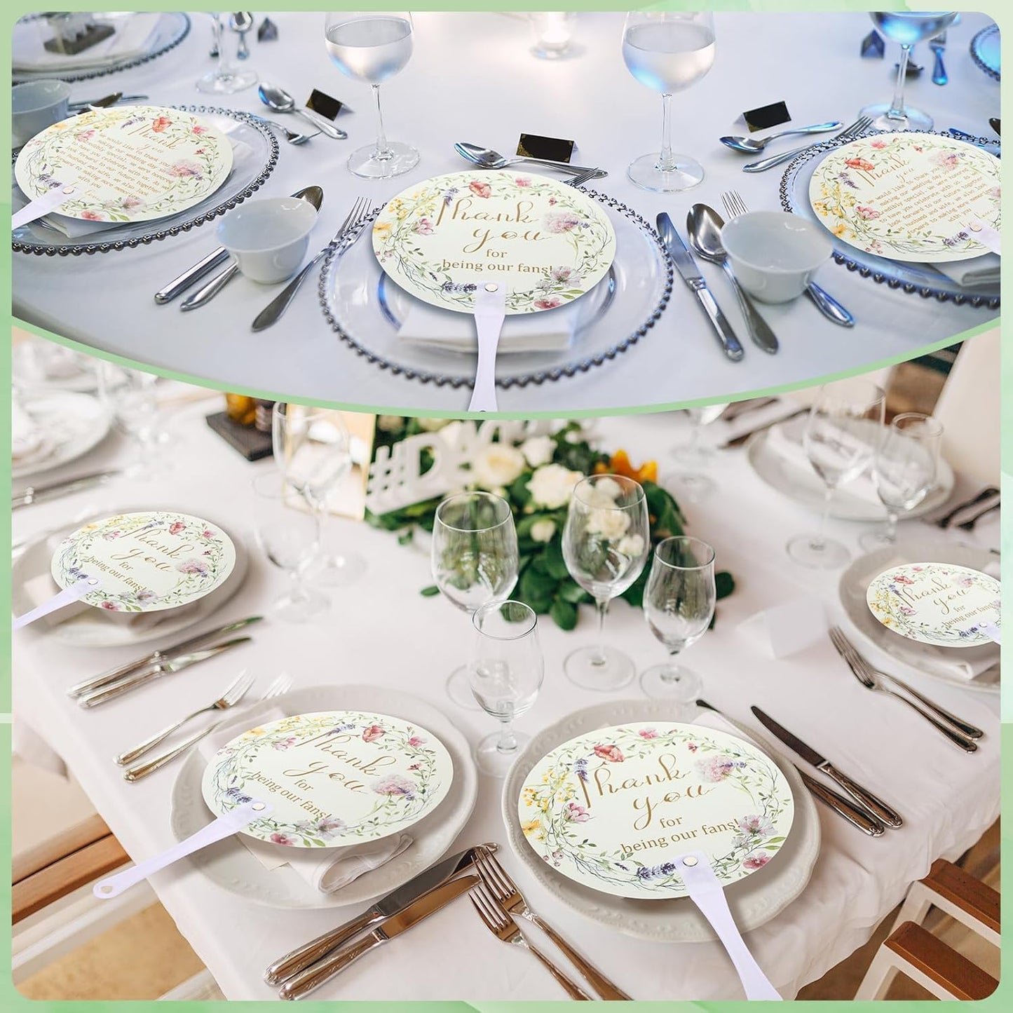 Roowest 100 Pcs Wedding Fans for Guests Bulk Plastic Floral Handheld Wedding Fans with Handle Thank You for Being Our Fan for Ceremony Bridal Baby Shower Party Favors Decoration(Elegant Style)