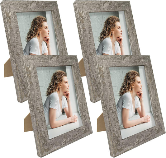 5x7 Picture Frame Set of 4, High Definition Glass Distressed Moss Green Frame, 5 x 7 Wood Photo Frames for Tabletop Display and Wall Mounting