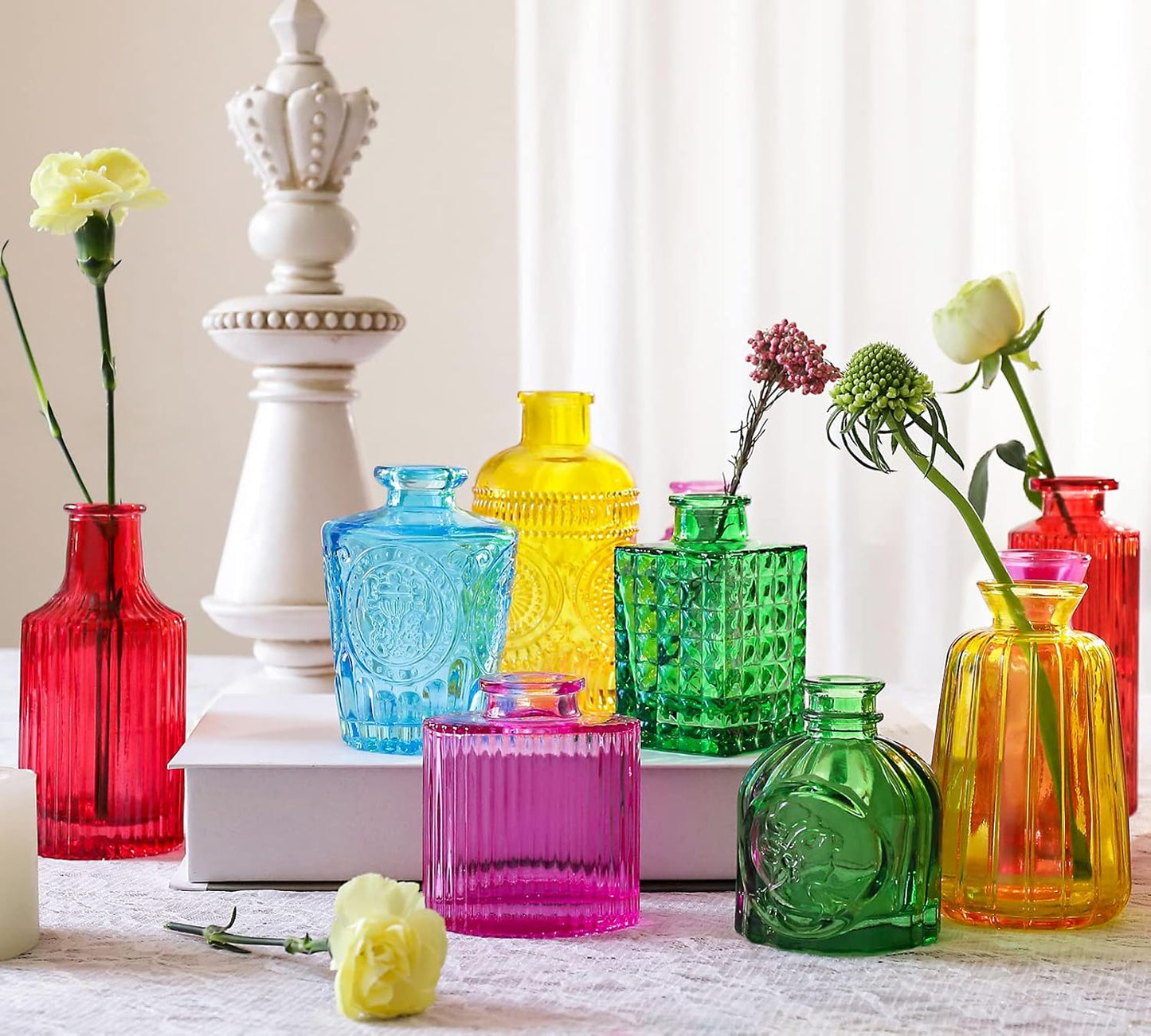 Color Bud Vases in Bulk -Glass Colorful Bud Vase Set Small Flower Glass for Centerpieces,Mini Vintage Style for Rustic Wedding Decorations, Holiday Party Table Flower Decor (20 Colors)
