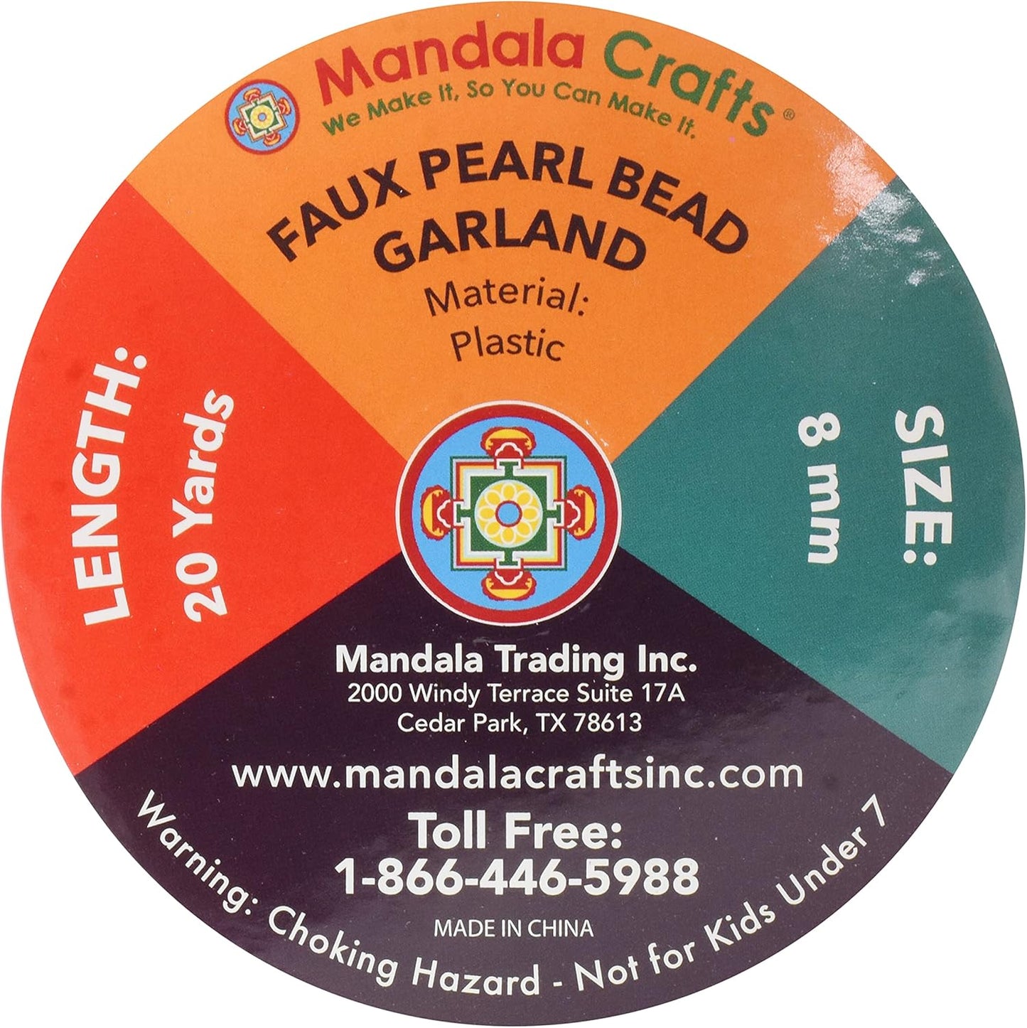 Mandala Crafts 8mm Faux Teal Pearl Beads Roll - 20 Yards Strand of Fake Pearls Chain Garlands Spool String for Christmas Tree, Wedding, Party, Vases, DIY Decoration