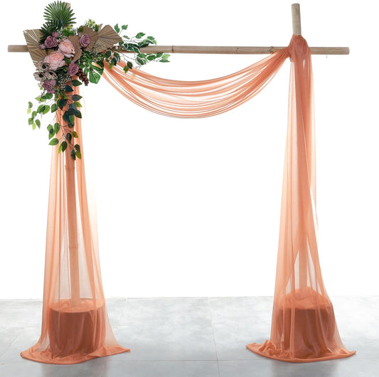 VDS Pack of 2 Panel (30 Inch X 40 Feet) Wedding Arch Draping Fabric Sheer Chiffon Fabric Drapery for Wedding Ceremony Reception Swag Backdrop Canopy Chuppah ARBO Altars Decoration (Coral Peach)