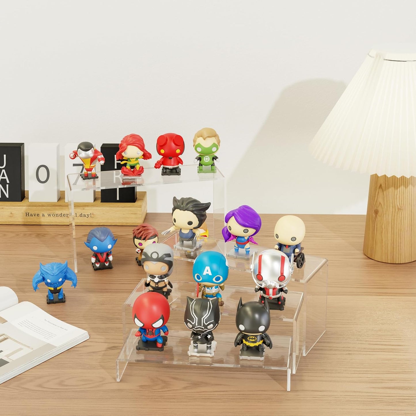 Black Matte Metal Display Stand,8 Pcs 2 Set Display Risers, Metal Rectangular Display Shelf for Showcase, Dessert, Toys, Perfume (Clear, L7 x8 x9)