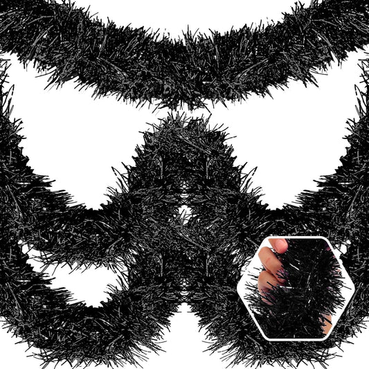 50 Feet Christmas Foil Fringe Banner Metallic Tassle Garland Metallic Backdrop Parade Floats Shiny Hanging Ceiling, Valentine's, Wedding, New Year Party Decorations(2" x 50', Black)