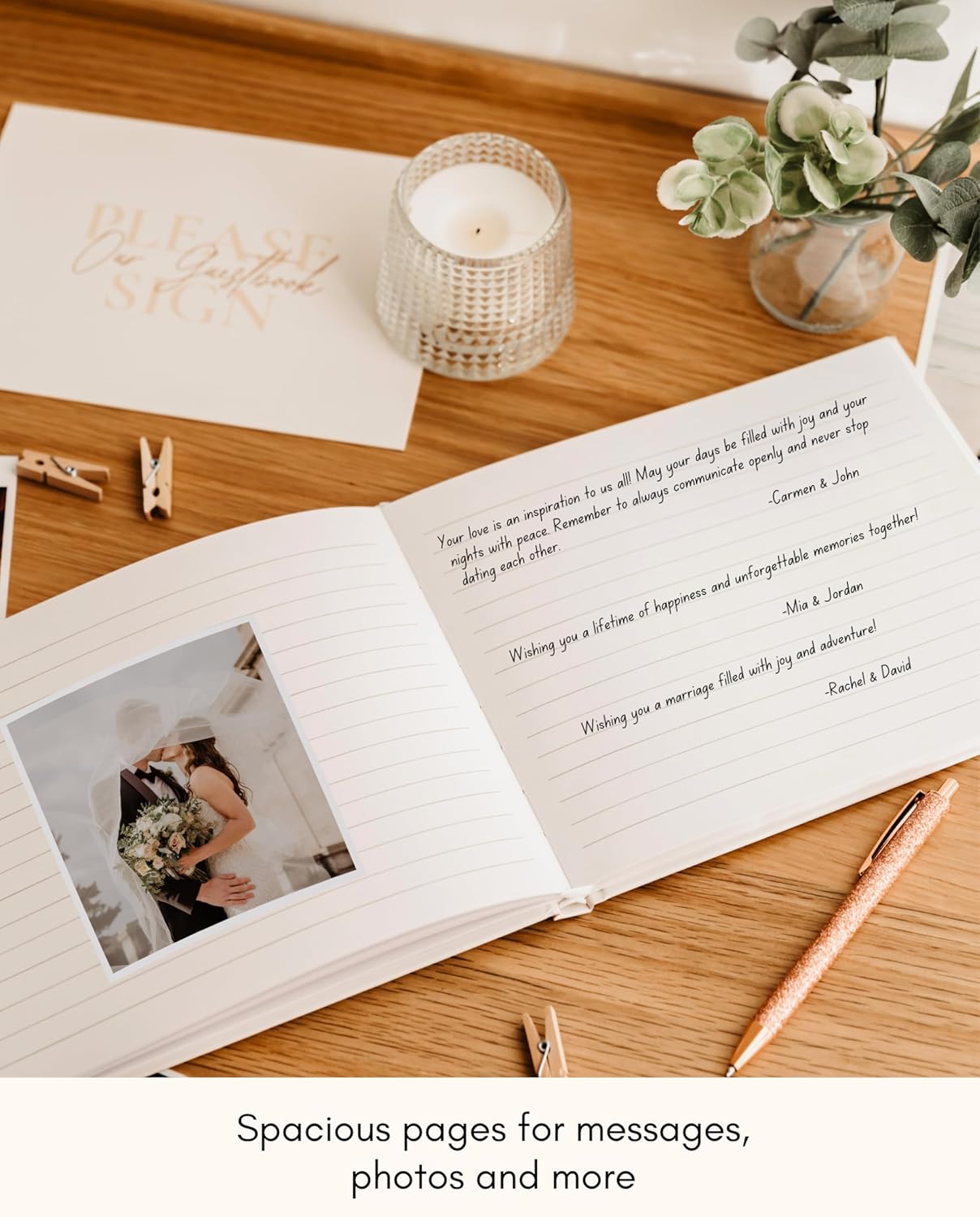 Lamare Wedding Guest Book – Polaroid Guest Book for Wedding Reception, Baby Shower, Birthday, Bridal Shower and Special Event Guestbook – A Stylish Sign in Book for Party - Lined Page