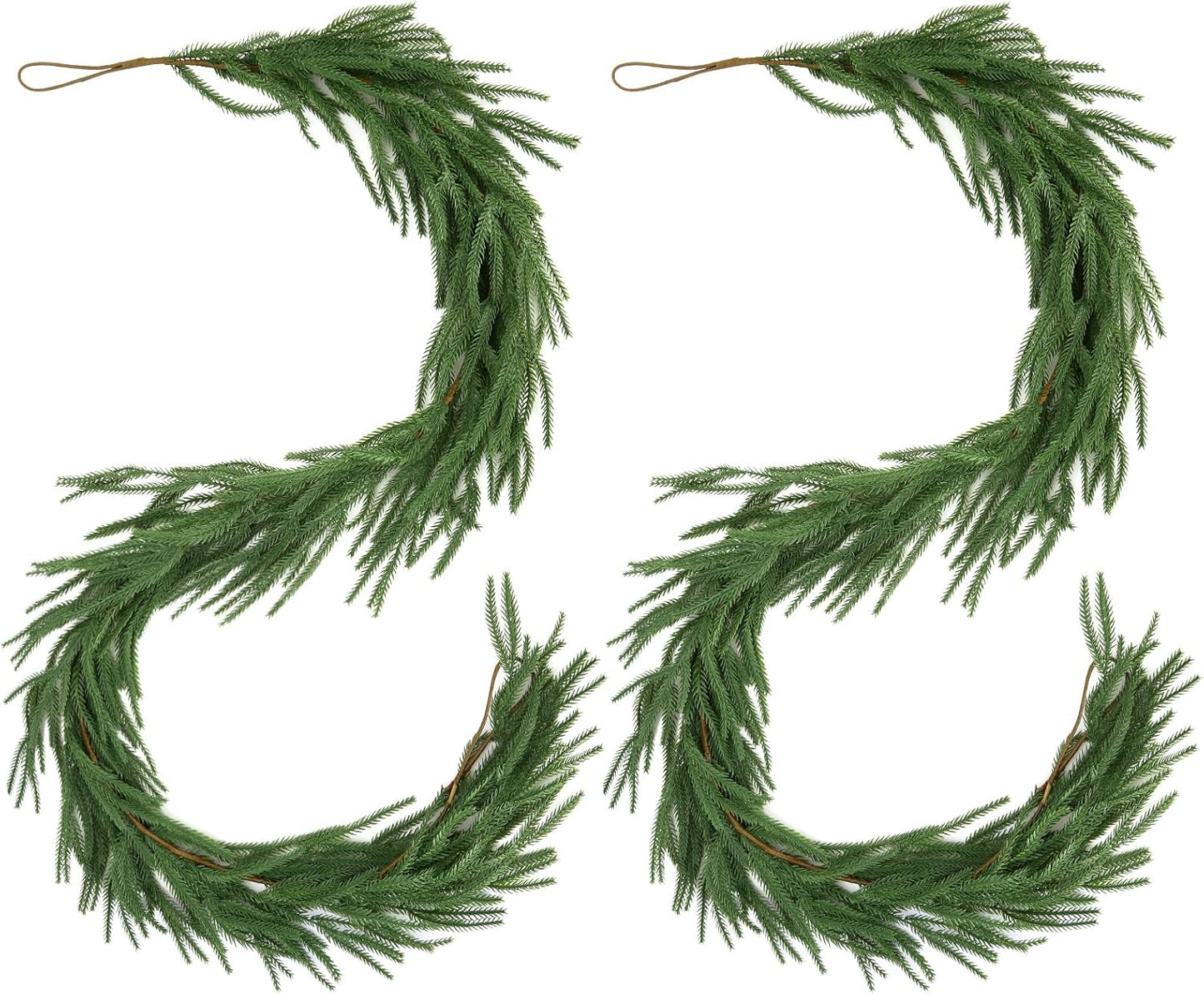 12FT（2 * 6FT）Norfolk Pine Garlands, Christmas Cedar Garland, Real Touch Faux Green Garlands, Winter Artificial Greenery Garland for Mantle, Stairs, Table, Fireplace, Indoor & Outdoor Xmas Decorations