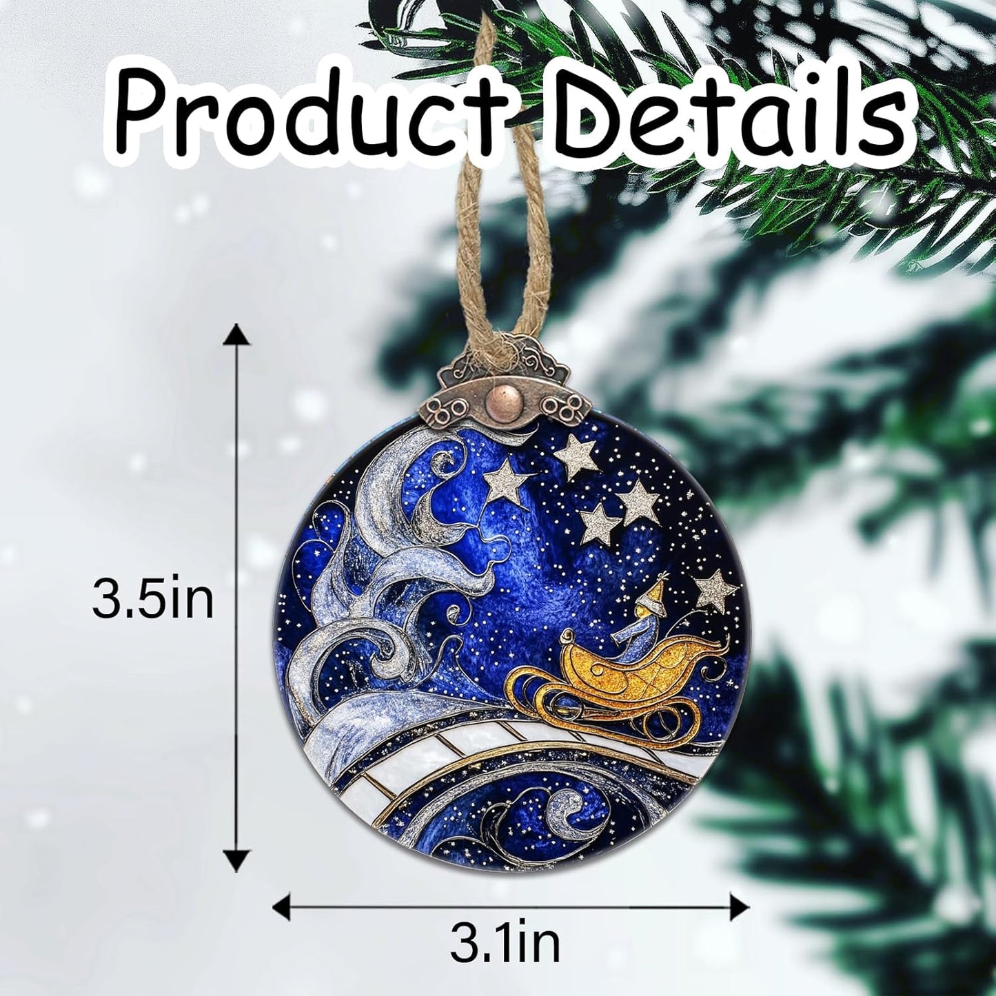 Stained Glass Christmas Decorations, Blue Sky Silver Star Suncatcher for Window Christmas Tree Hanging Ornaments Magic Carpet Sun Catcher Xmas Decor Gifts for Women Men Mom Nana Friend
