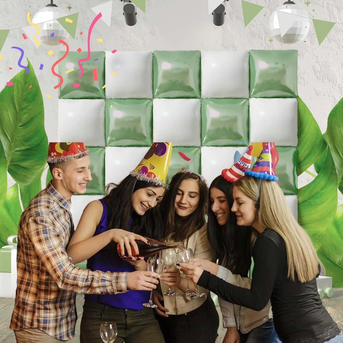 Square Foil Sage Green and White Balloon Wall Backdrop Tunnel Flat Double Sided Mylar Balloon Arch Garland Kit For Oh Baby Shower Bridal Shower Bachelorette Wedding Birthday Party Decorations