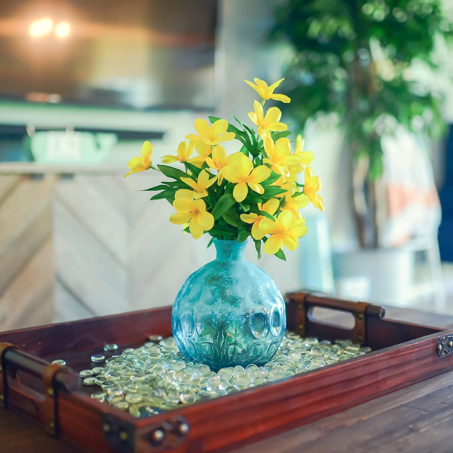 Galashield Flat Glass Marbles for Vases Clear Glass Gems Beads Pebbles Vase Filler (1 LB, Approx. 105 PCS)