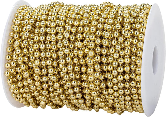 5mm Crafts Faux Pearl Beads Garland Pearl Bead Roll Strand of Pearls to Decorate Floral Centerpieces Wedding Party Favor Christmas Tree(99Feet Gold)