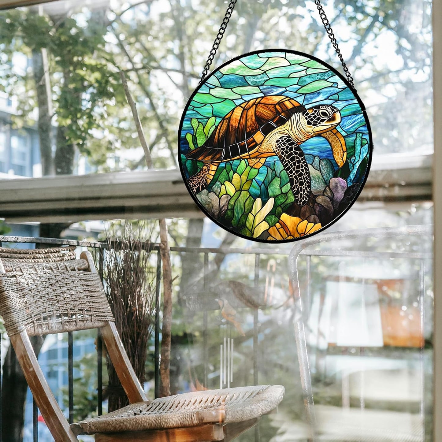 Stained Glass Window Hanging - Cute Sea Turtle Suncatcher for Door Garden Yard Blue Ocean Sun Catchers Decor Christmas Mother's Day Birthday Children's Gifts for Women Mom Nana Friend 11.8 in