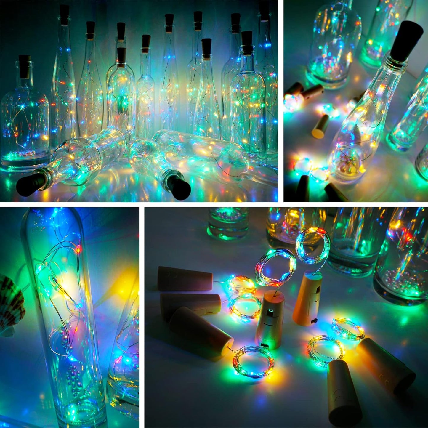 Wine Bottle Lights with Cork 15Pack 10 LED 40 Inches Battery Operated Silver Wire Liquor Fairy Mini String Lights for Party Christmas Halloween Wedding Decoration