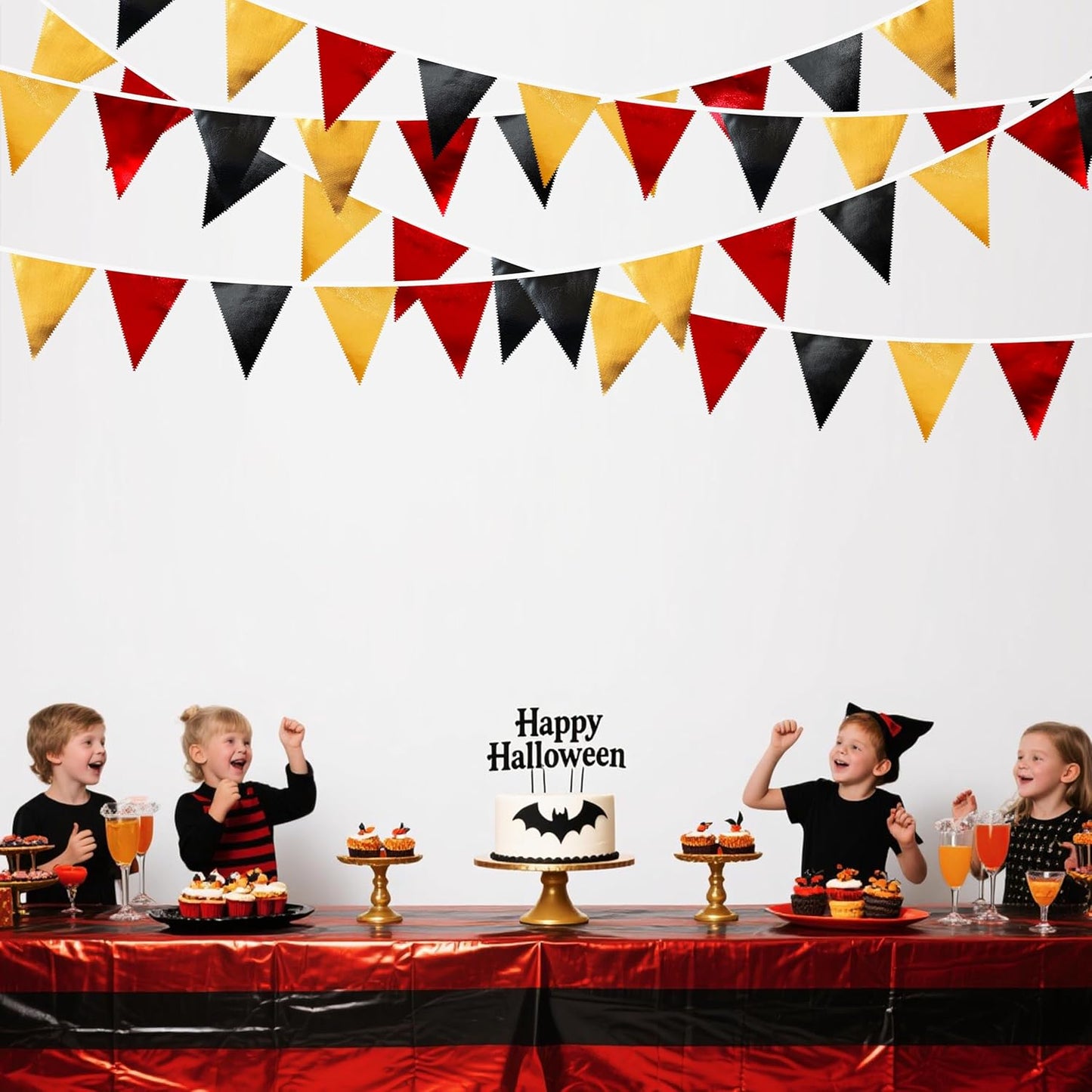 Red Black Gold Party Decorations Metallic Fabric Triangle Pennant Banner Flag Bunting Garland for Graduation Birthday Anniversary Pirate Poker Casino Las Vegas Christmas Holiday Party Supplies