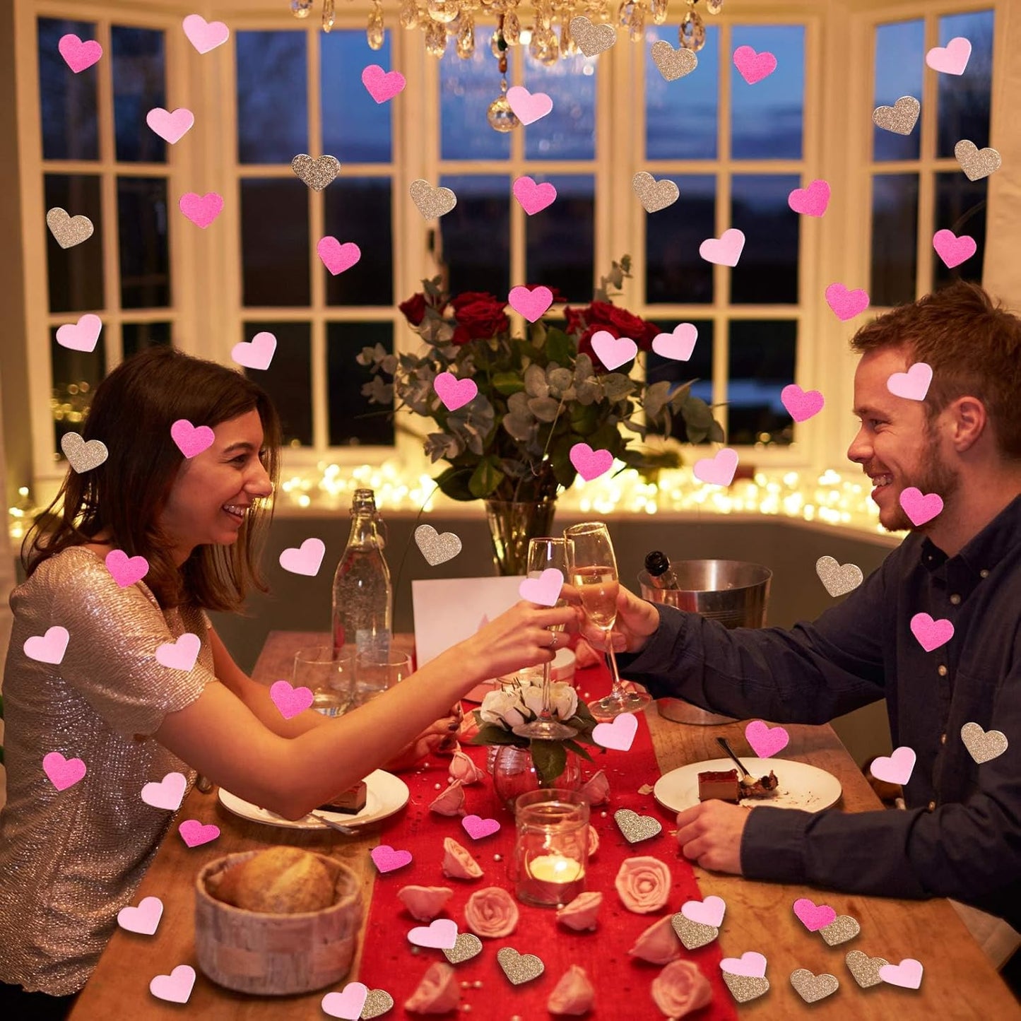 200 Pcs Hot Pink Heart Paper Confetti for Valentine's Day Wedding Baby Shower Birthday Party Table Decoration Supplies