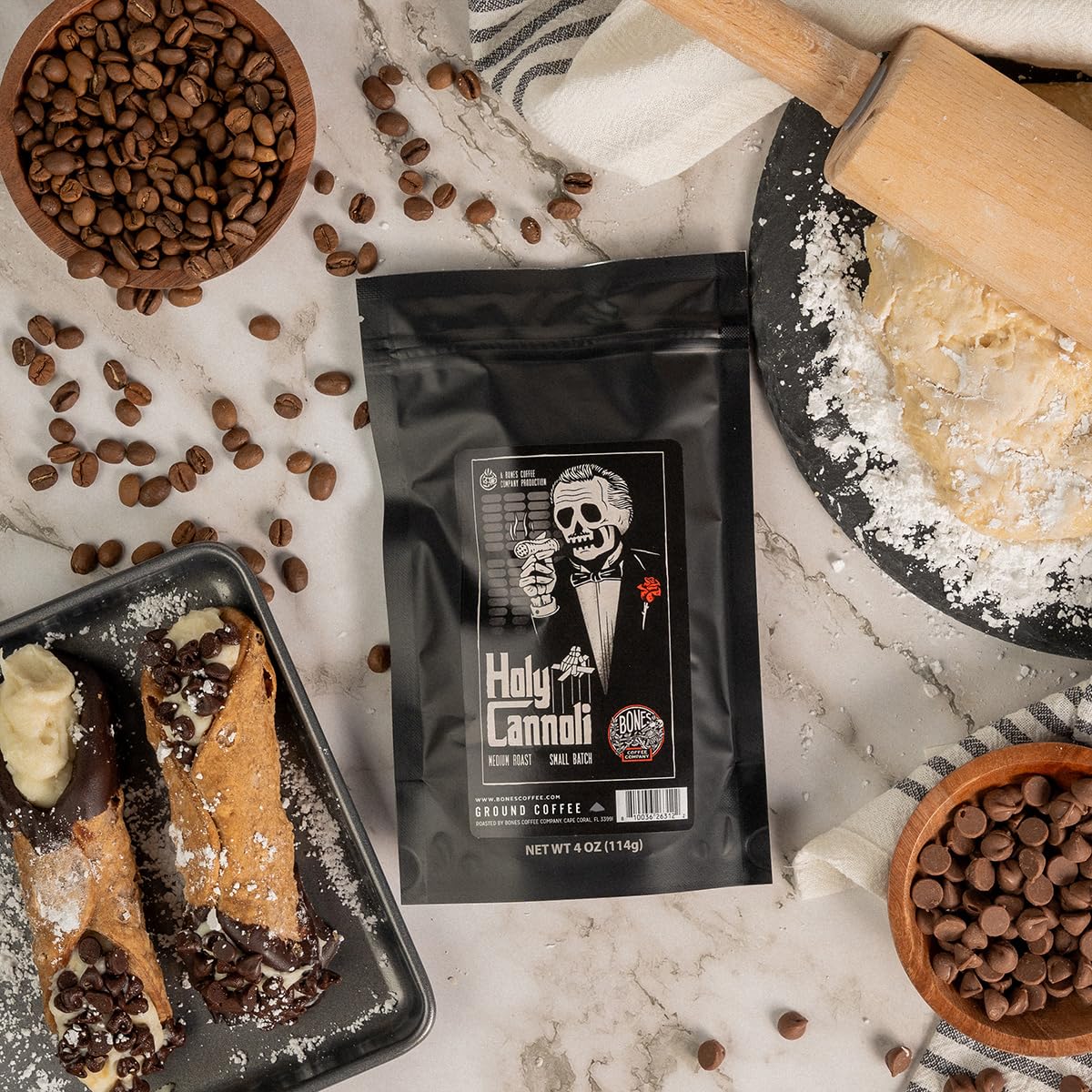 Bones Coffee Company NEW Favorite Flavors Sample Pack, Assorted Flavored Coffee Medium Roast Arabica Beans Specialty Coffee Gifts, Auto Drip and French Press Compatible, 4 oz Pack of 5 Whole Bean