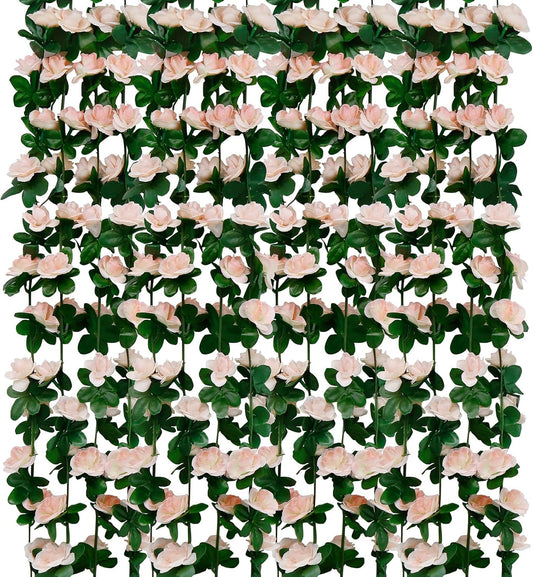 12 PCS 98.4 FT Artificial Flower Garland Rose Garland for Wedding Room Decor（12,Light Pink）