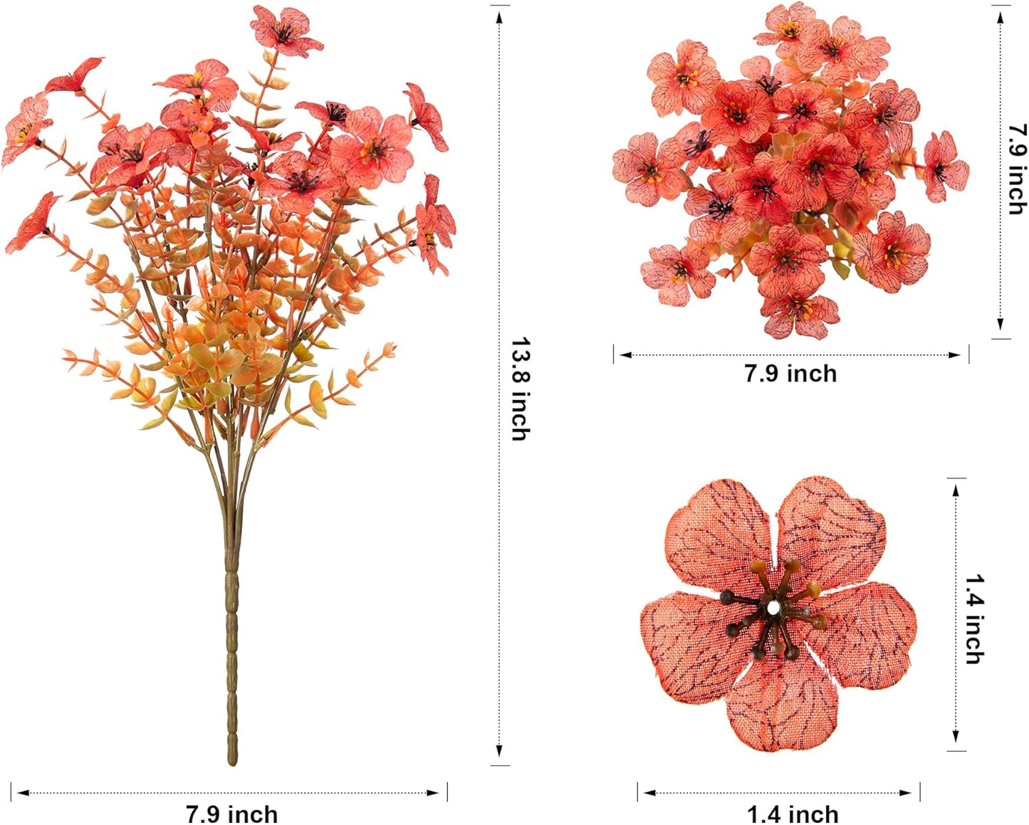 HyeFlora Artificial Fall Flowers Faux Mums for Outdoor Indoor Garden Home Decoration, Faux Flower Daisy with Eucalyptus Leaves Fake Mums Plants Greenery Boxwood Porch Patio, 12 Bundles (F Orange)