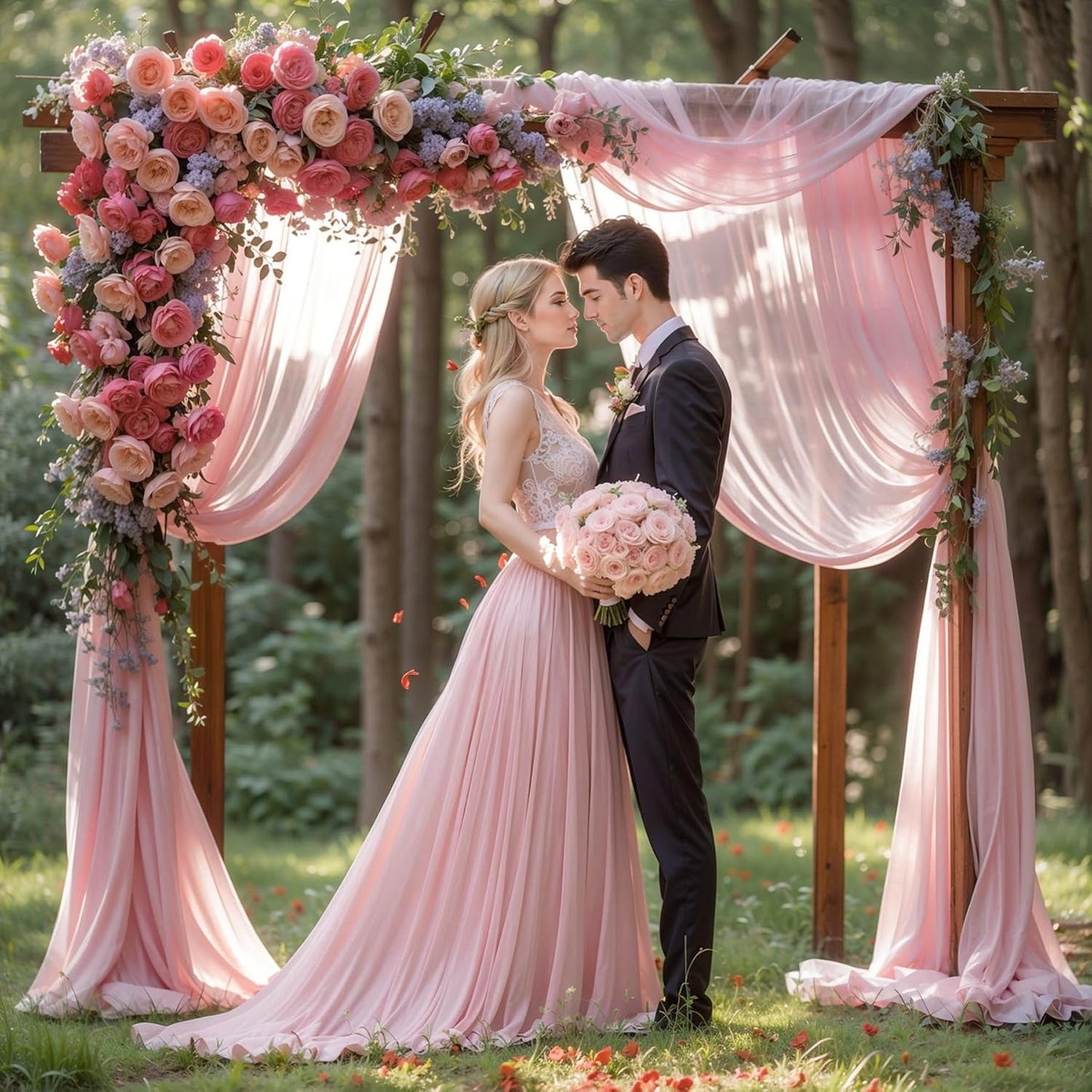 Wedding Arch Draping Fabric 2 Panels 18Ft Dusty Rose Chiffon Fabric Drapery Wedding Ceremony Reception Swag Decorations