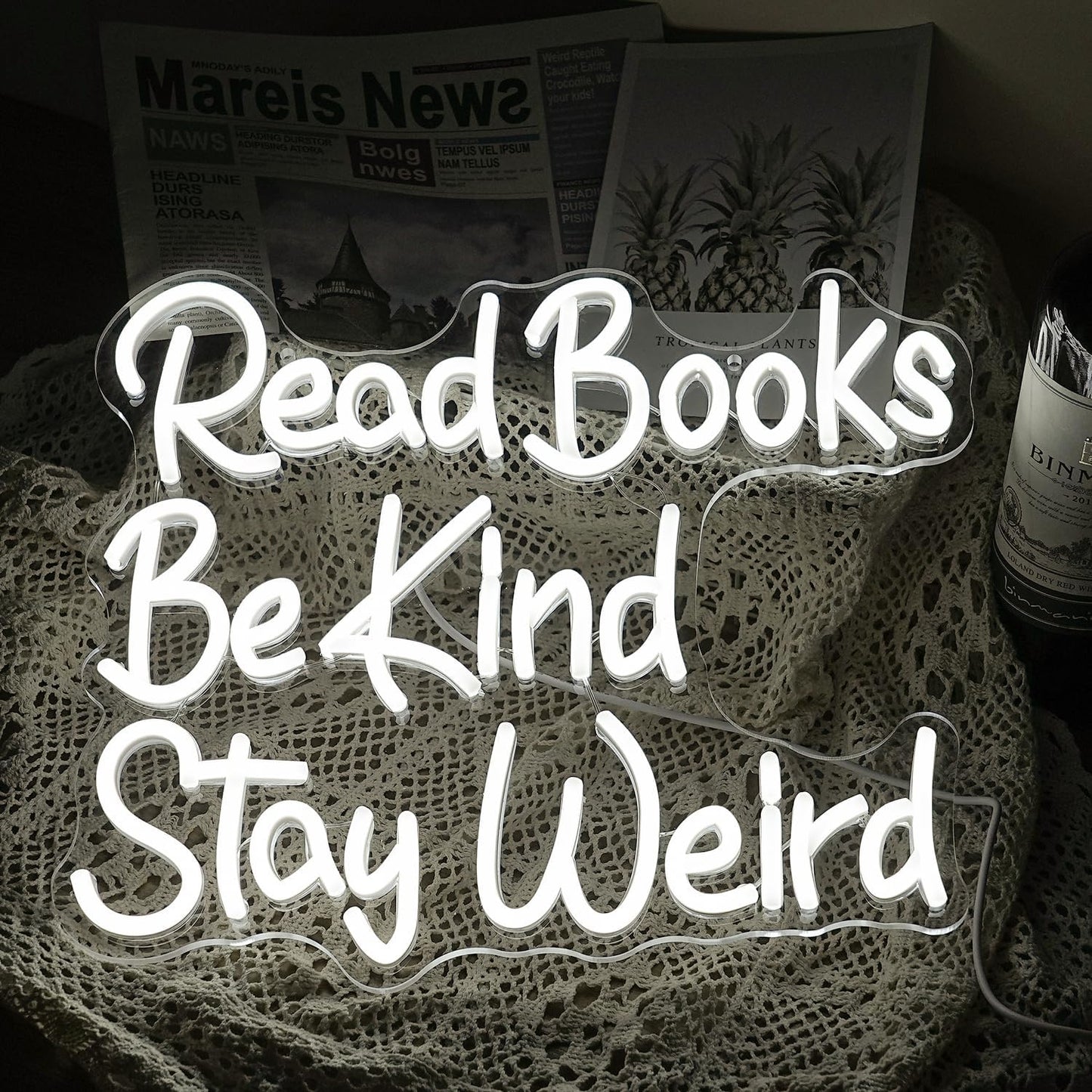 Read Books Be Kind Stay Weird Neon Sign Letter LED White Neon Lights Dimmable USB Powered 14.17’’X13’’Cool Wall Decorative Light Bedroom Bar Birthday Party Decoration Gifts （White)