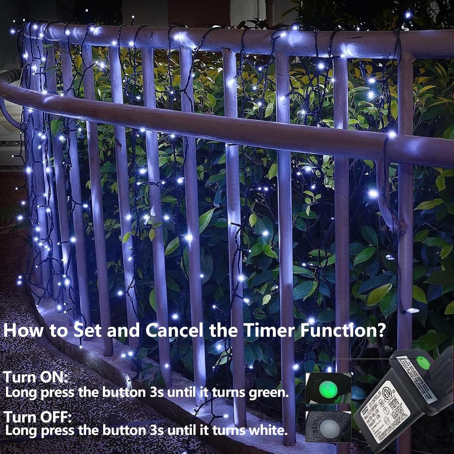 YEGUO 165ft 500 LED Christmas Lights Outdoor Waterproof, White String Lights Indoor, Green Wire Twinkle Tree Light Plug in with 8 Modes Timer Memory